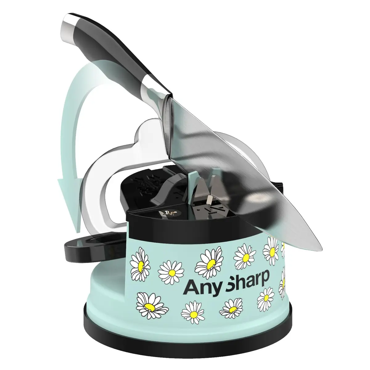 AnySharp Editions Knife Sharpener Daisy | Hands-Free Suction Base, 20-Degree Angle, Tungsten Carbide Edges - view 2