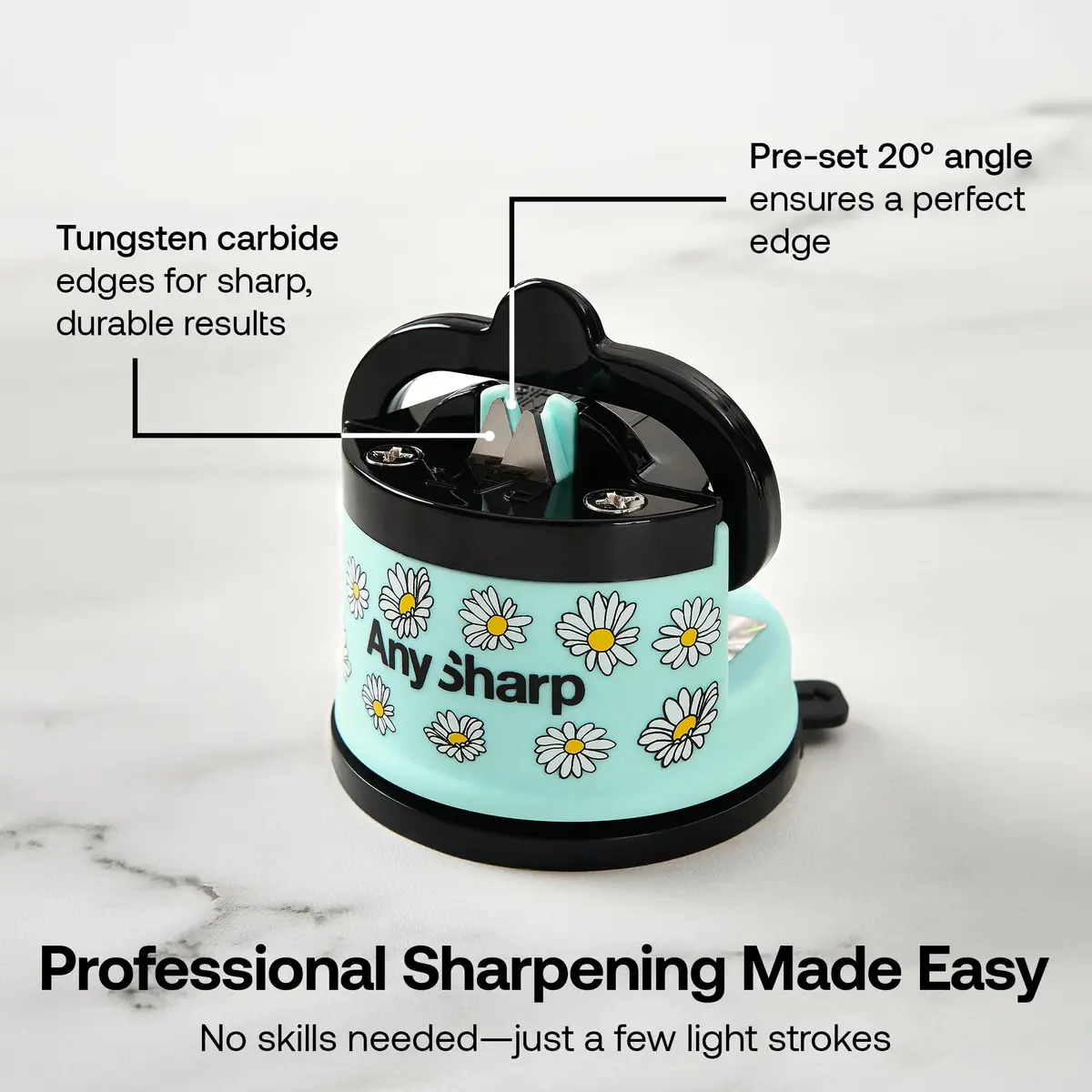 AnySharp Editions Knife Sharpener Daisy | Hands-Free Suction Base, 20-Degree Angle, Tungsten Carbide Edges - view 3