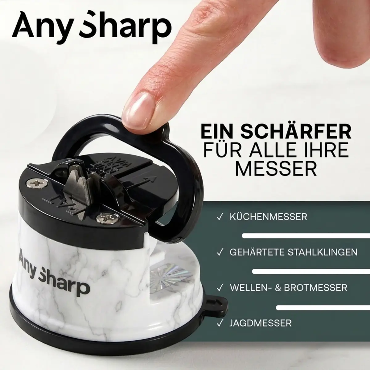 AnySharp Editions Knife Sharpener White Marble | Easy Use Hands-Free with PowerGrip Suction - view 5