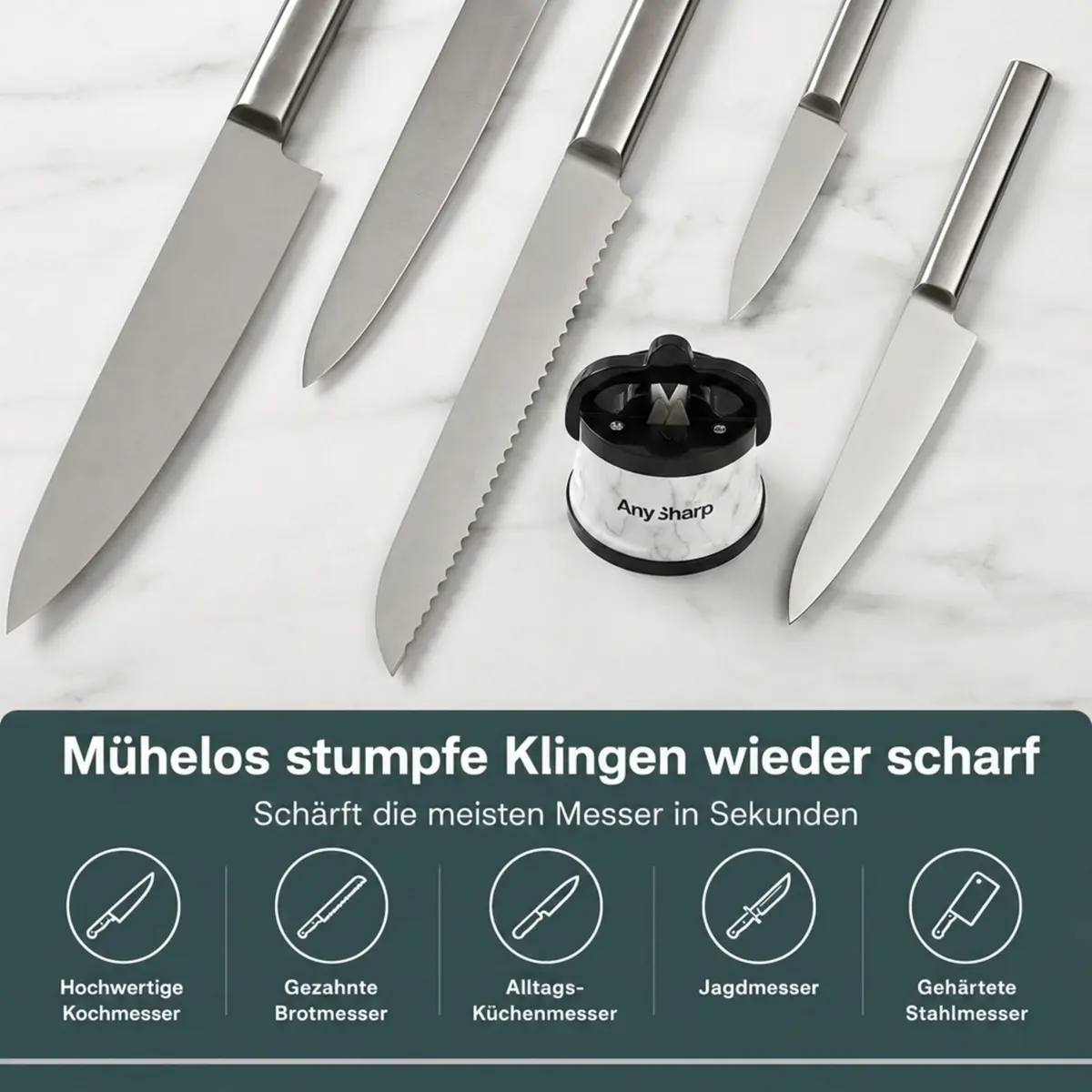 AnySharp Editions Knife Sharpener White Marble | Easy Use Hands-Free with PowerGrip Suction - view 6