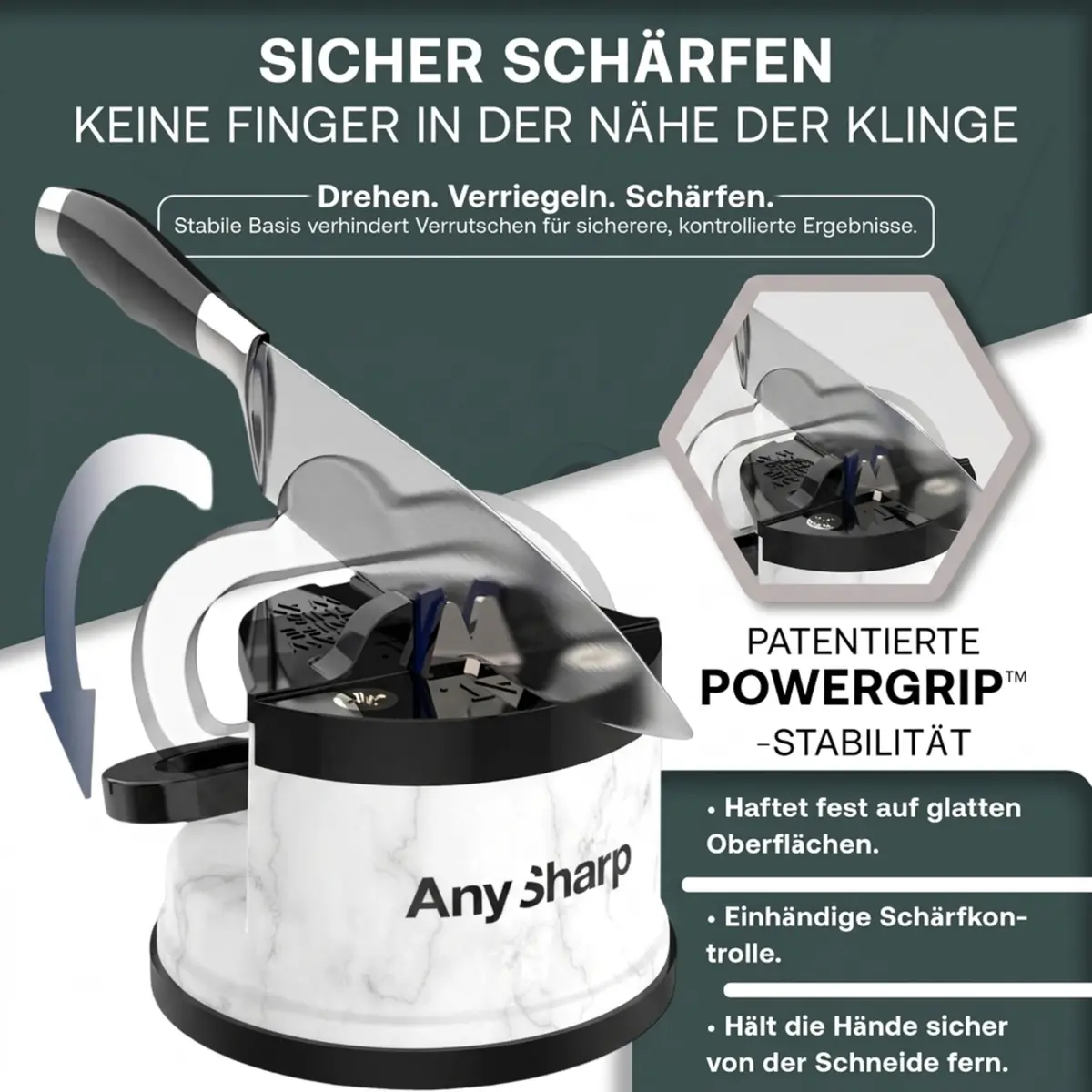 AnySharp Editions Knife Sharpener White Marble | Easy Use Hands-Free with PowerGrip Suction - view 2