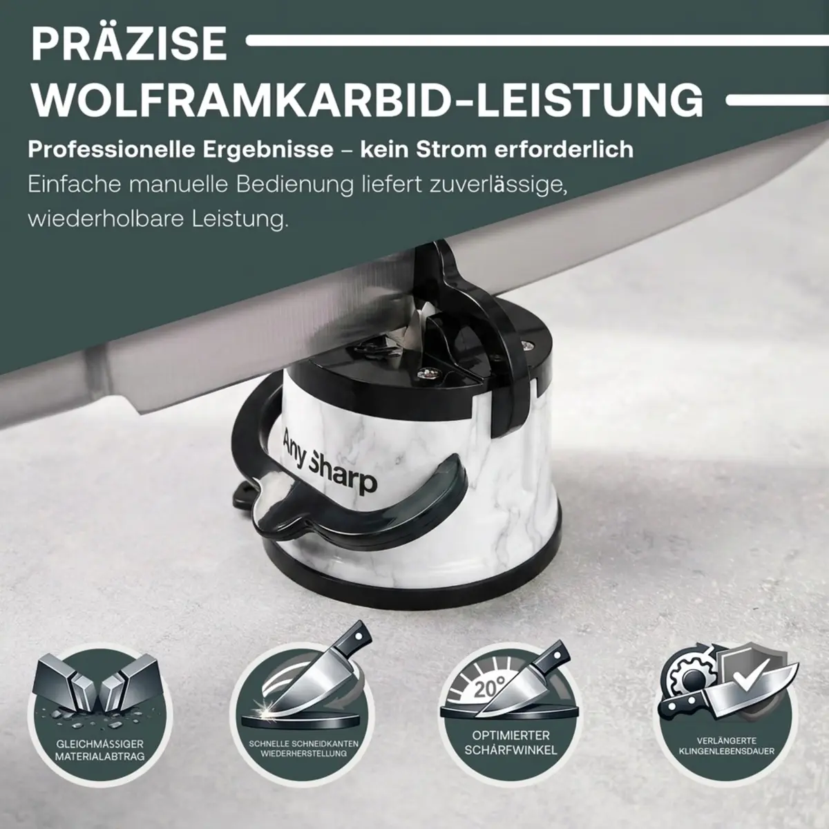 AnySharp Editions Knife Sharpener White Marble | Easy Use Hands-Free with PowerGrip Suction - view 4