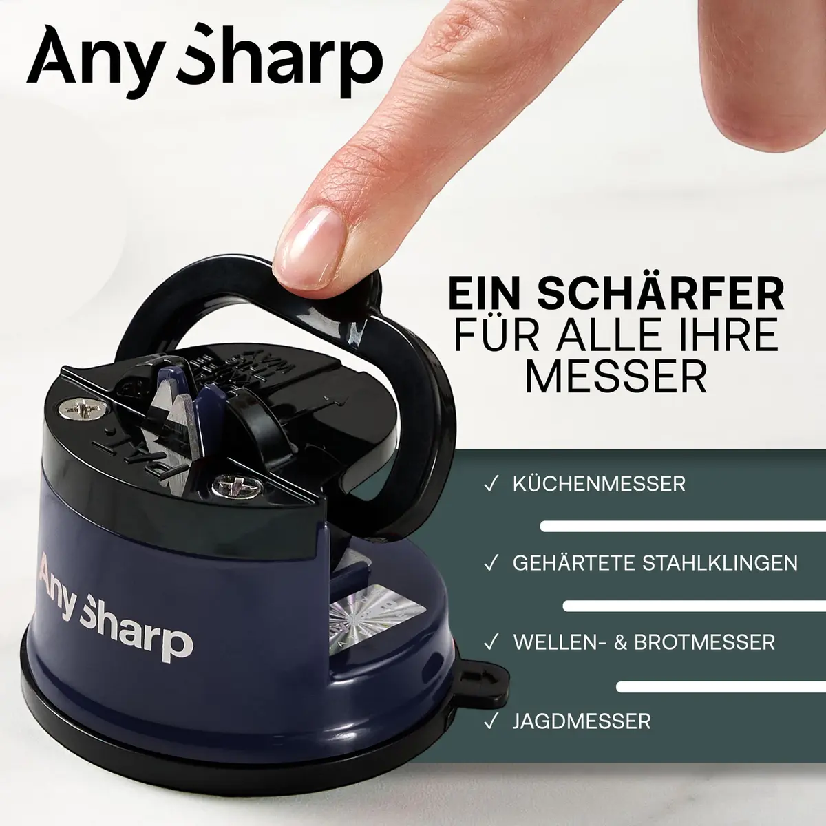 AnySharp Editions Knife Sharpener Navy | Easy Use Hands-Free with PowerGrip Suction & 20-Degree Angle - view 5