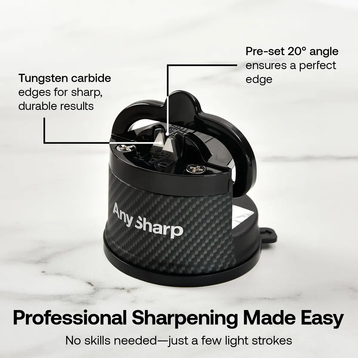 AnySharp Knife Sharpener Carbon | Hands-Free, 20° Pre-Set, Suction Base, Versatile & Durable - view 4