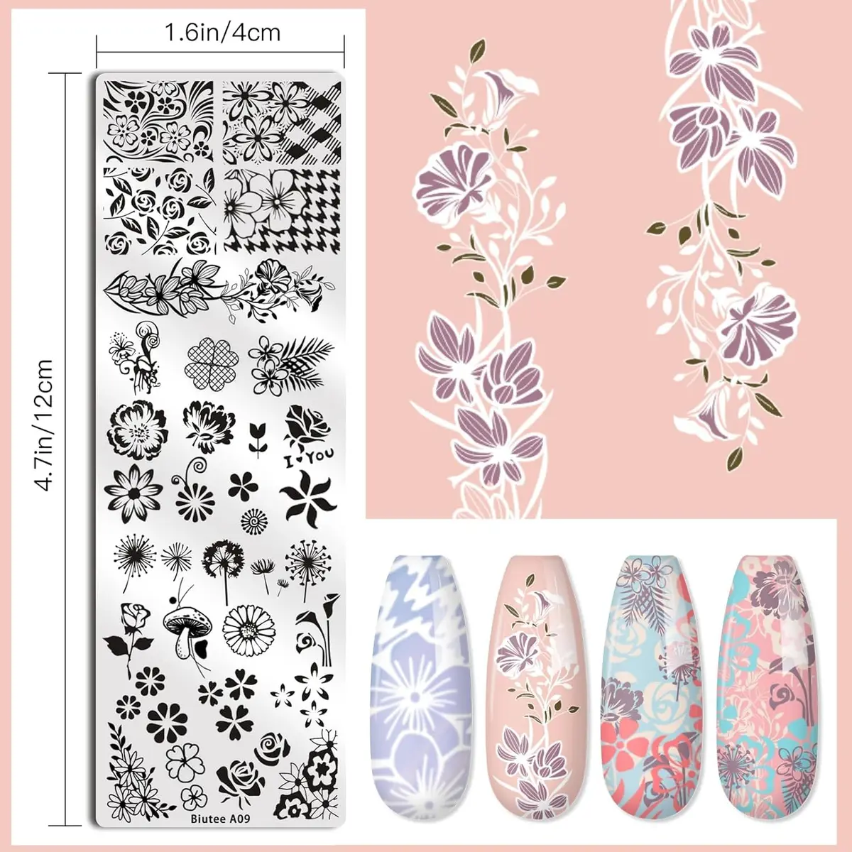 Biutee 10 pcs Nail Stamping Plates Set Halloween Nail Art Kit 12 x 4 cm (4.72 x 1.6 Inch) | Professional DIY Manicure Designs - view 8