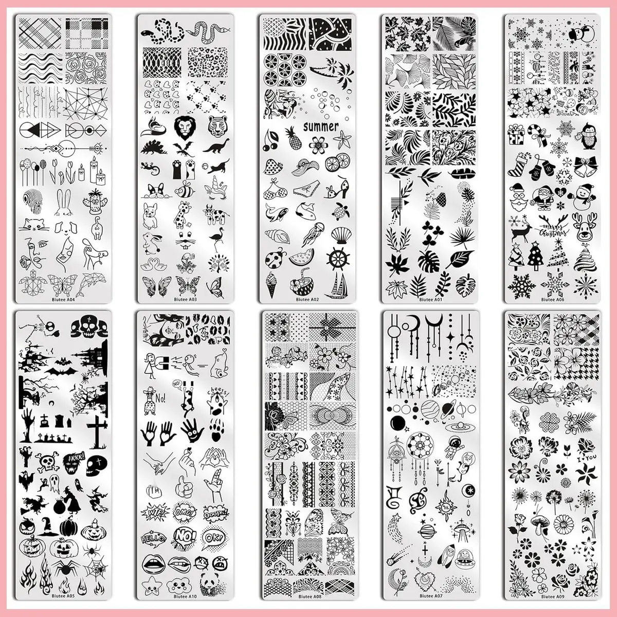 Biutee 10 pcs Nail Stamping Plates Set Halloween Nail Art Kit 12 x 4 cm (4.72 x 1.6 Inch) | Professional DIY Manicure Designs - view 4