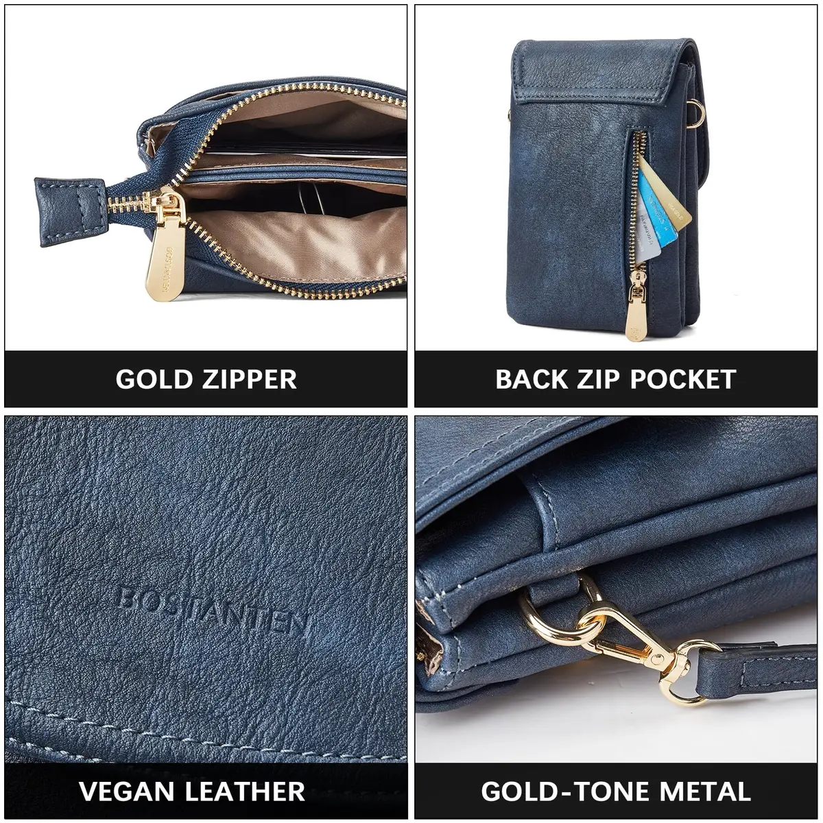 BOSTANTEN Small Crossbody Bag for Women Designer Cell Phone Purse | Vegan Leather, Compact & Stylish (4.9in x 2in x 7.1in) - view 8