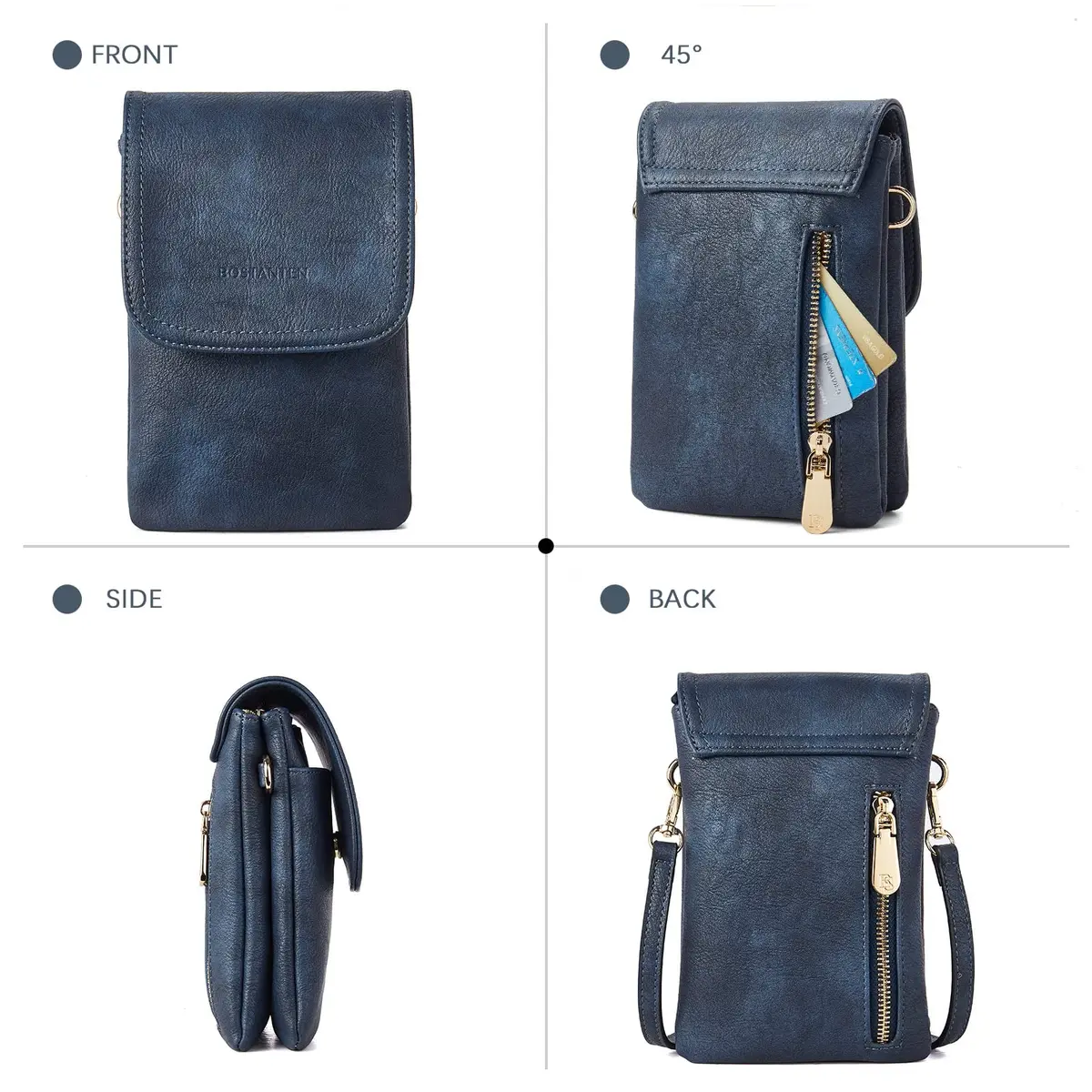 BOSTANTEN Small Crossbody Bag for Women Designer Cell Phone Purse | Vegan Leather, Compact & Stylish (4.9in x 2in x 7.1in) - view 9