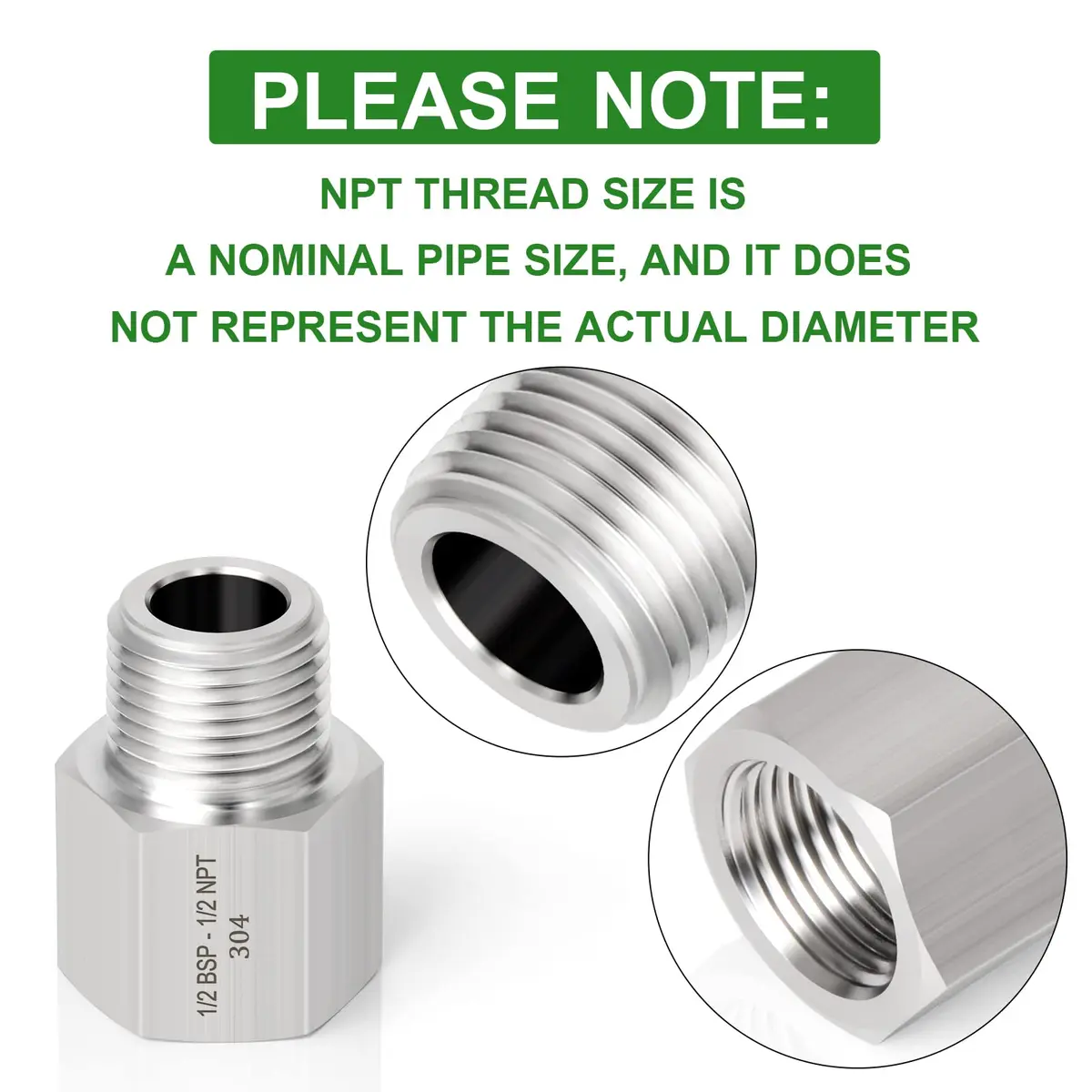 TAISHER Forging 304 Stainless Steel Fitting 1/2" NPT x G BSP Thread | Heavy Duty Pipe Adapter - view 5