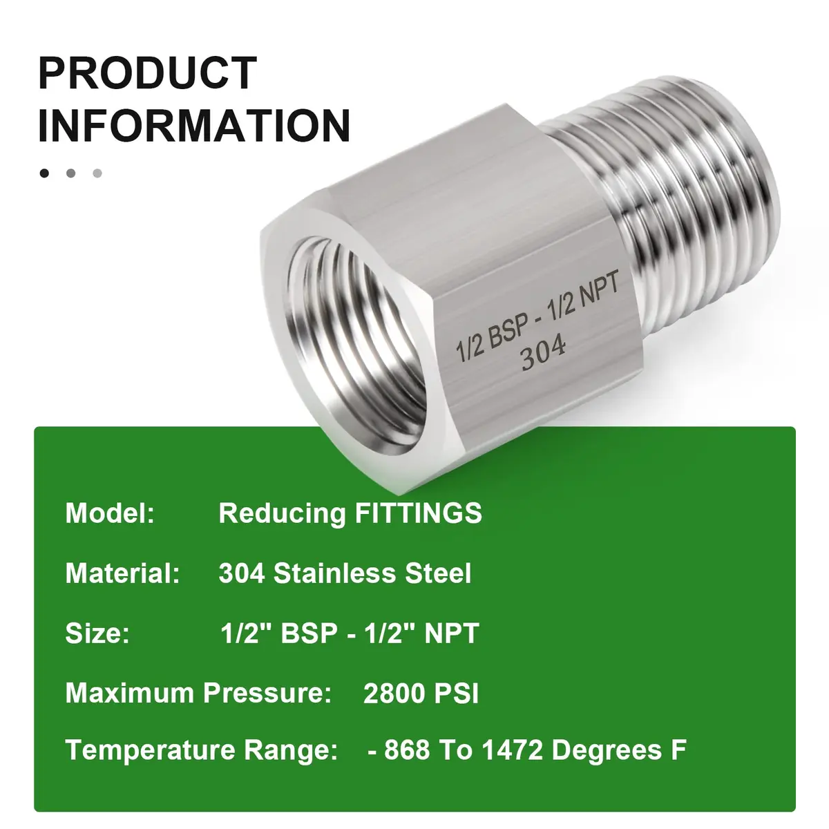 TAISHER Forging 304 Stainless Steel Fitting 1/2" NPT x G BSP Thread | Heavy Duty Pipe Adapter - view 6