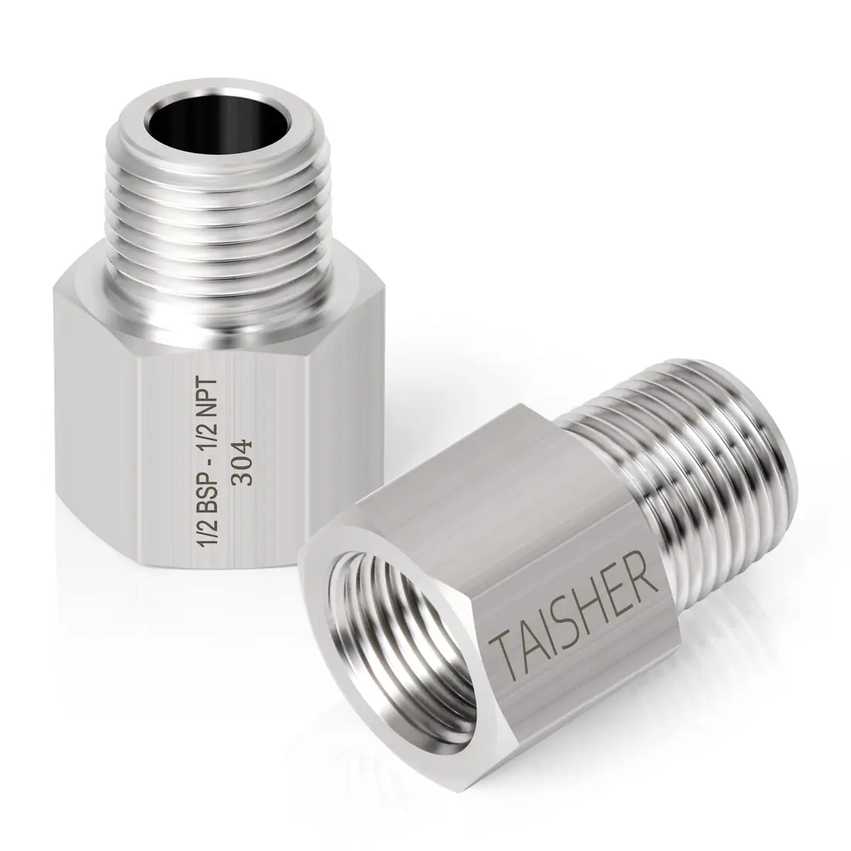 TAISHER Forging 304 Stainless Steel Fitting 1/2" NPT x G BSP Thread | Heavy Duty Pipe Adapter - view 7