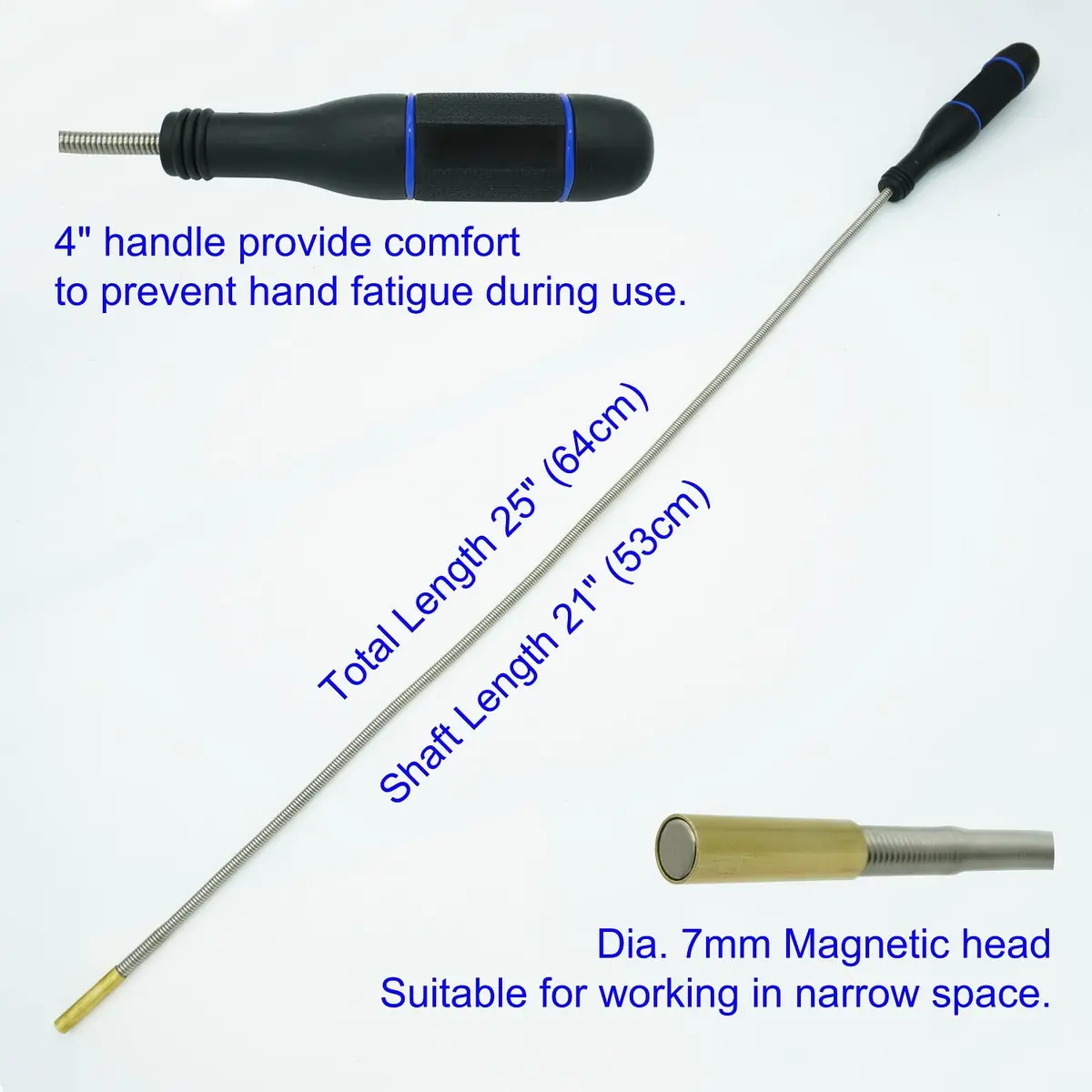 GUTIMORE Magnetic Pickup Tool 25" Flexible Bend-It Magnet Snake Blue | Strong Steel Spring & 2LB Pull - view 6