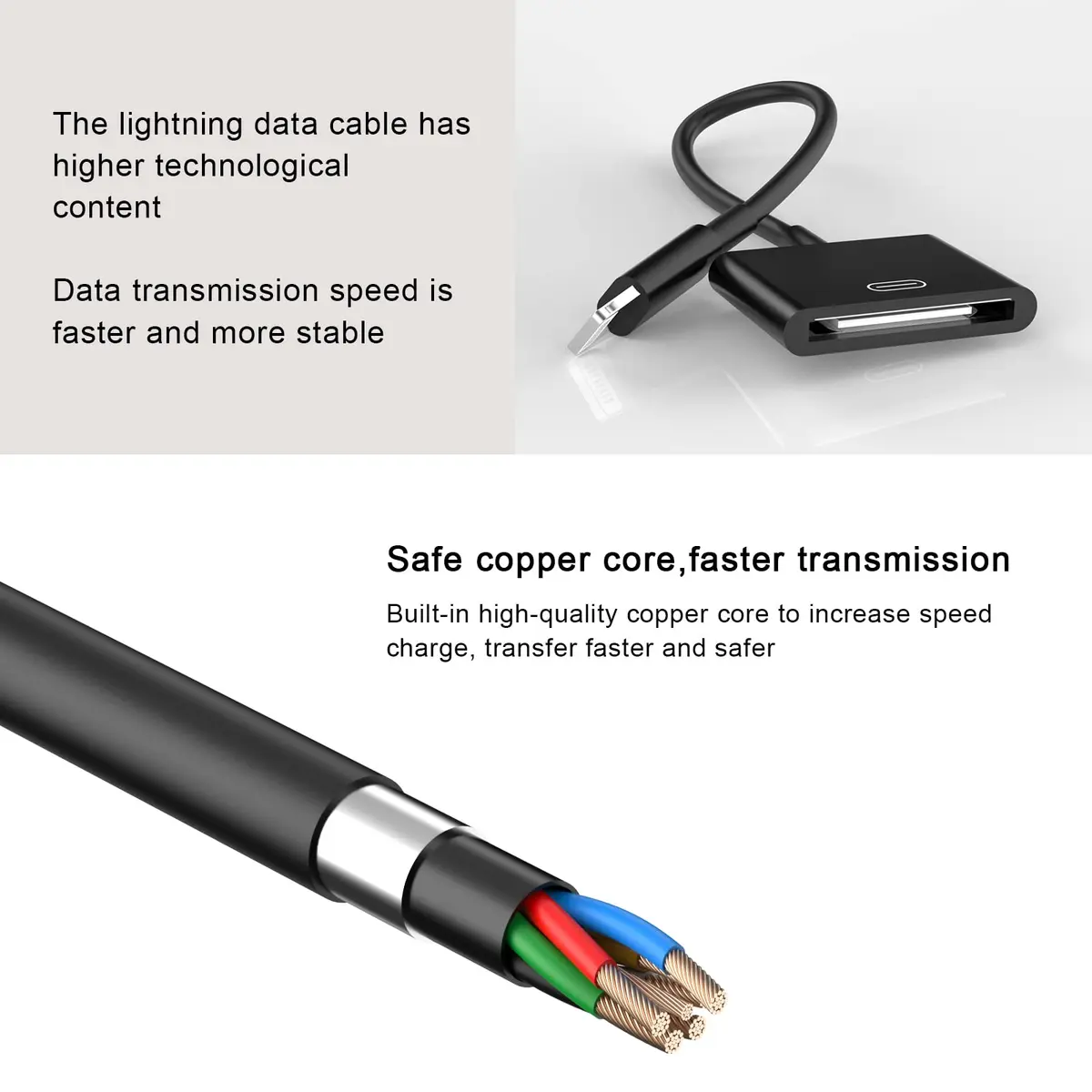 Belcompany Lightning to 30 Pin Adapter for iPhone | Apple MFi Certified 8-Pin to 30-Pin Converter (Black) - view 5