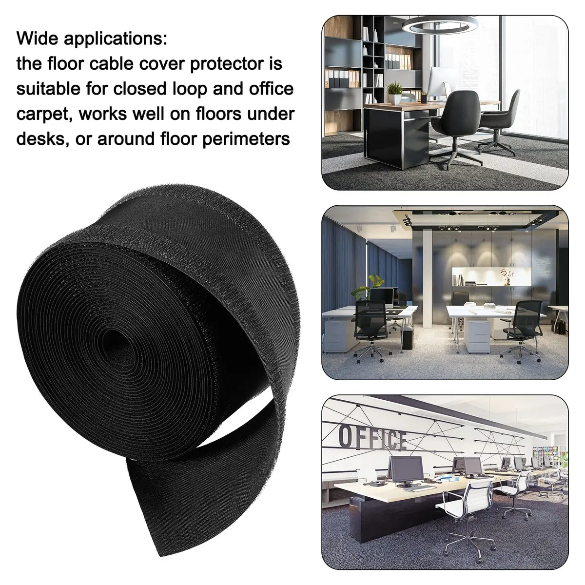 Syhood Carpet Cord Cover Floor Cable Protector 2.8 Inch 30 Feet Black | Floor Cable Management - view 6