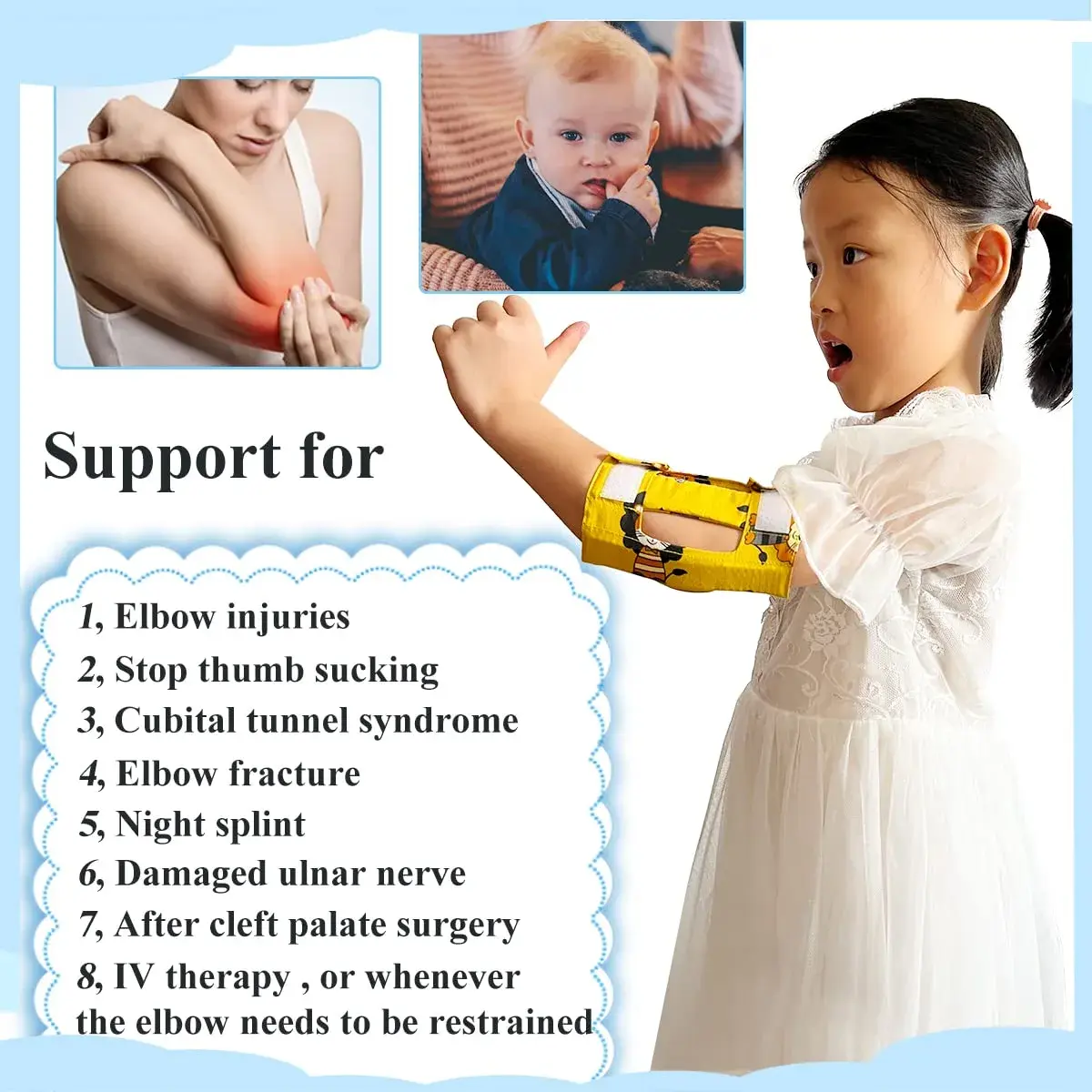 Heyshapeing Pediatric Elbow Immobilizer Splint for Babies & Kids - Large Orange | Prevents Scratching Face & Thumb Sucking - view 2