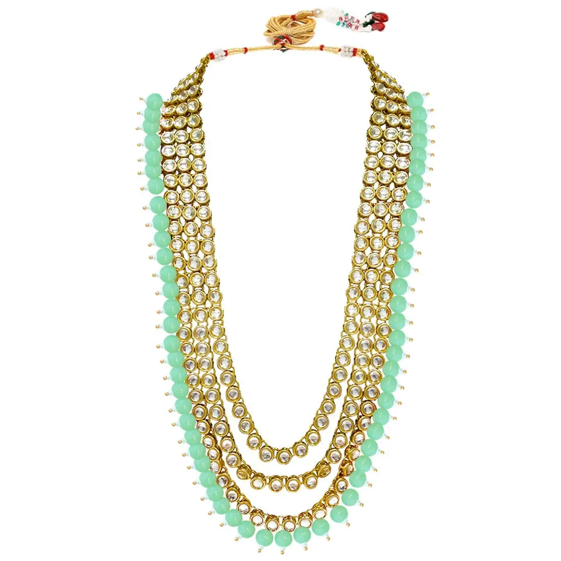I Jewels Traditional Gold Plated Kundan Pearl Wedding Choker Necklace Set Earrings & Maang Tikka for Women (Mint) | 4-Piece Bridal Set - view 5