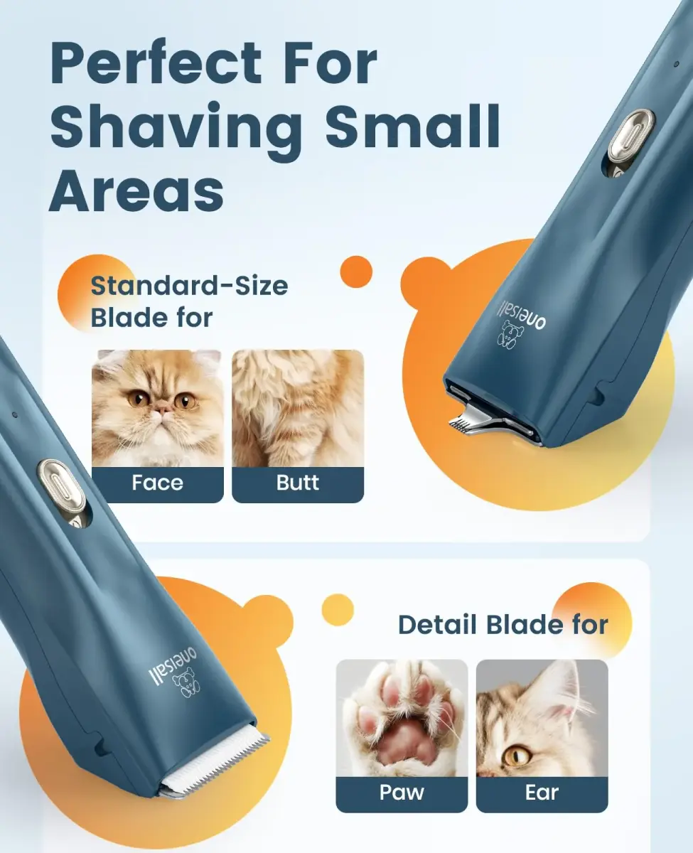 oneisall Quiet Pet Clippers for Cat Matted Hair, Cordless Cat Hair Trimmer with Storage Bag | Low Noise Under 50 dB - view 3