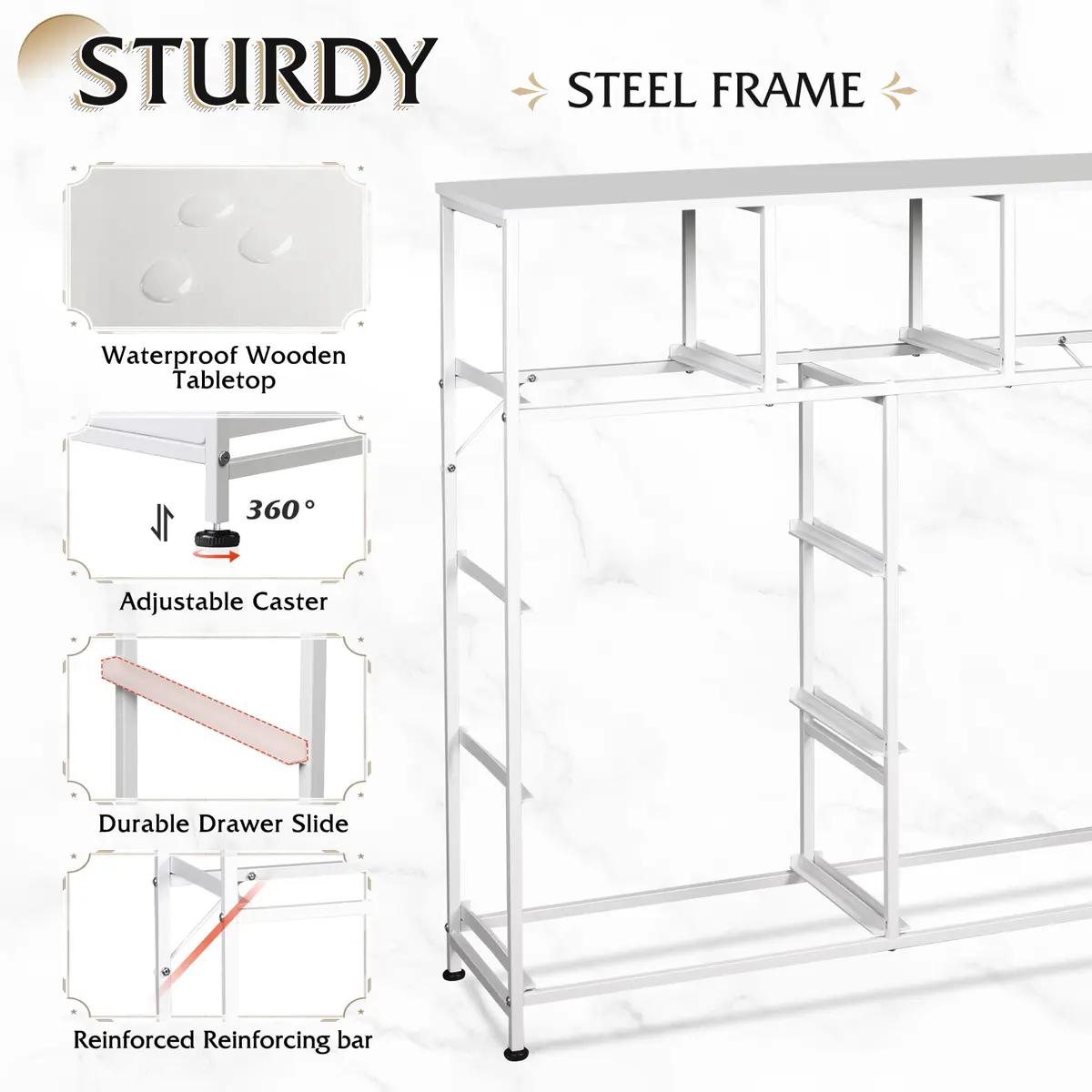 WLIVE Tall Dresser for Bedroom, 9 Drawer Chest of Drawers, White | Modern Fabric Storage Tower with Steel Frame - view 6