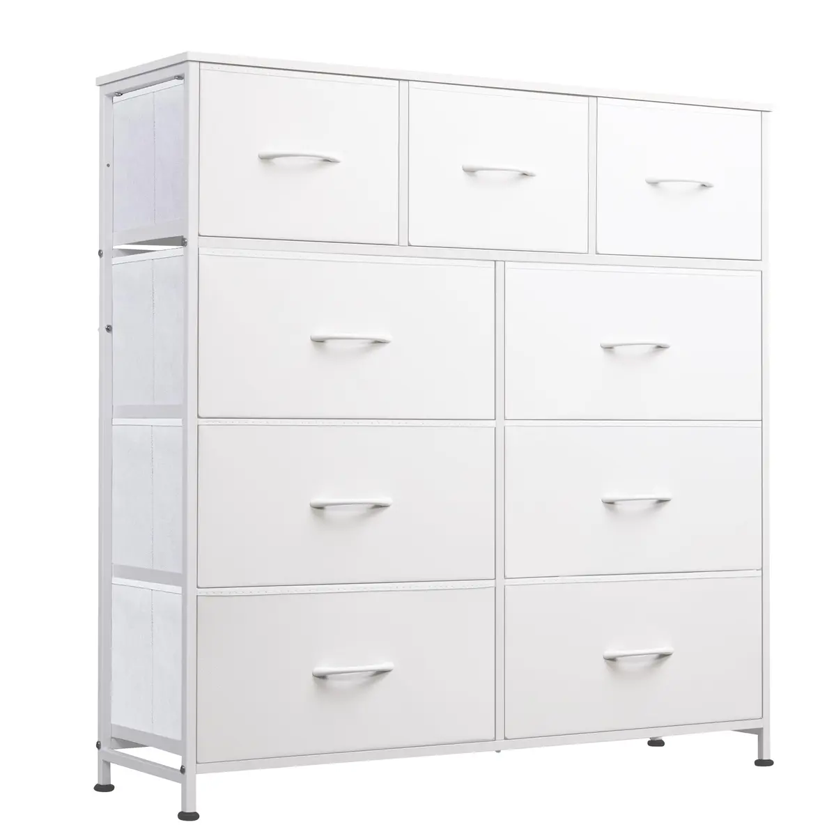WLIVE Tall Dresser for Bedroom, 9 Drawer Chest of Drawers, White | Modern Fabric Storage Tower with Steel Frame - main product image