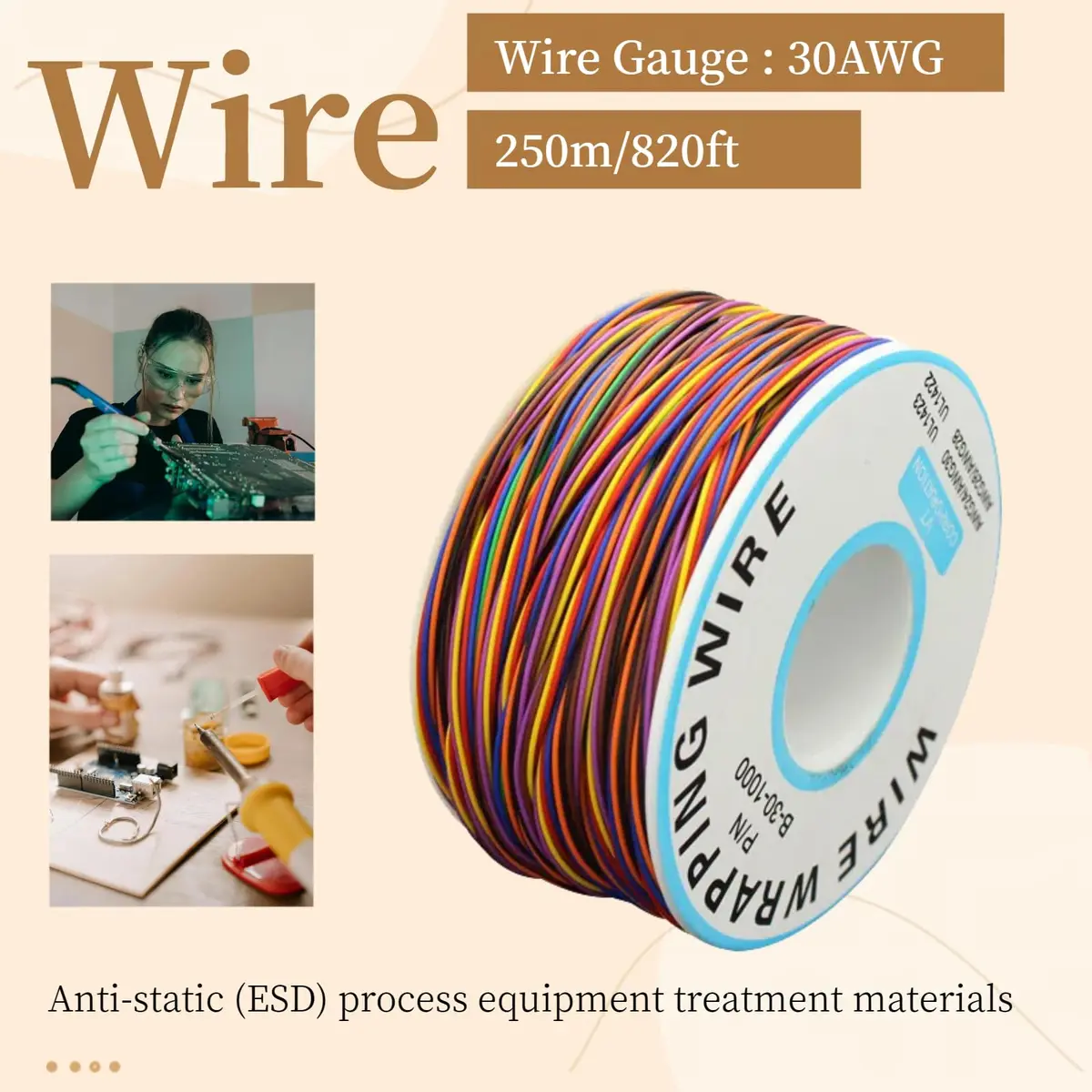 JESSINIE 8-Color Electronic Wire - 30 AWG Single Core, 250M | Tinned Copper Solid Cable for Circuit Boards - view 4