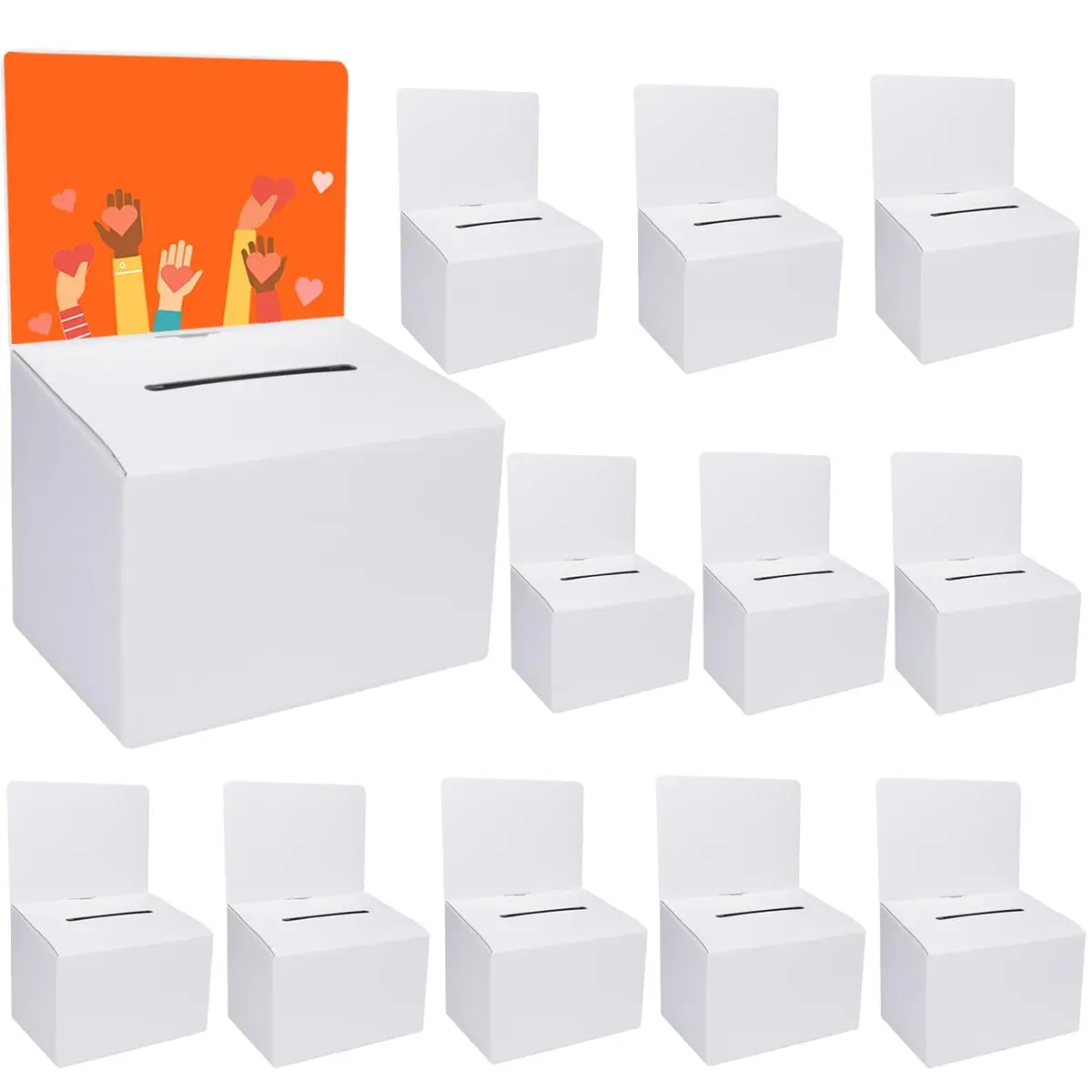 GRAWUN 12 Pack Cardboard Ballot Box with Slot 6.5x4.5x4.5 Inch | White Glossy Suggestion Box for Elections & Donations - main product image