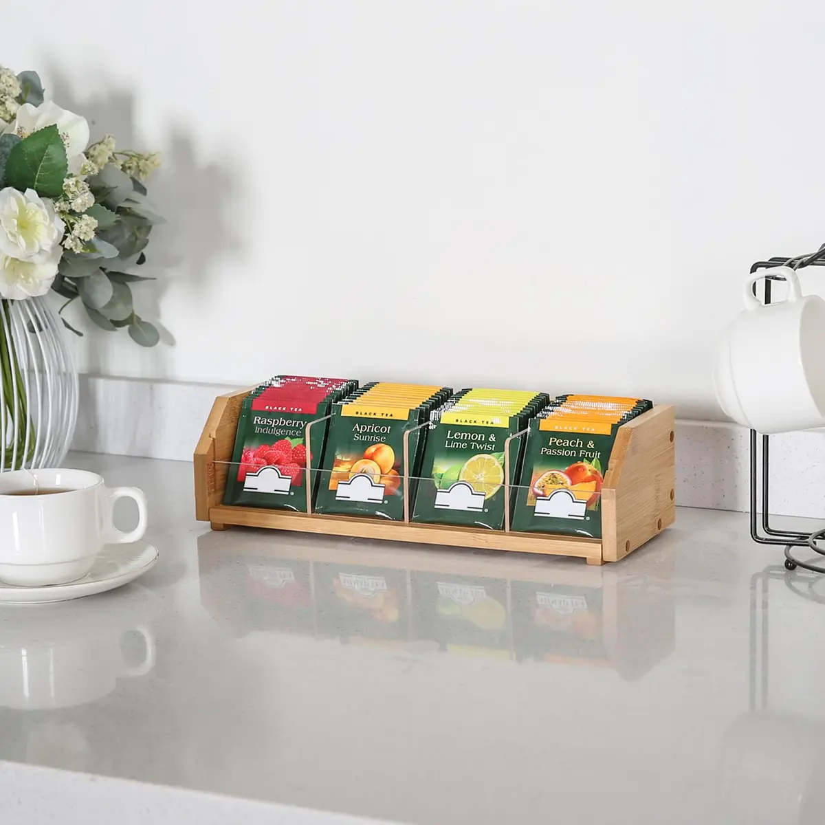 TIOPGHAD Small Bamboo Tea Bag Organizer 1 Tier Natural | Compact & High Capacity - view 4