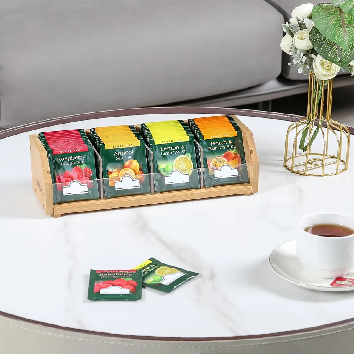 TIOPGHAD Small Bamboo Tea Bag Organizer 1 Tier Natural | Compact & High Capacity - view 6