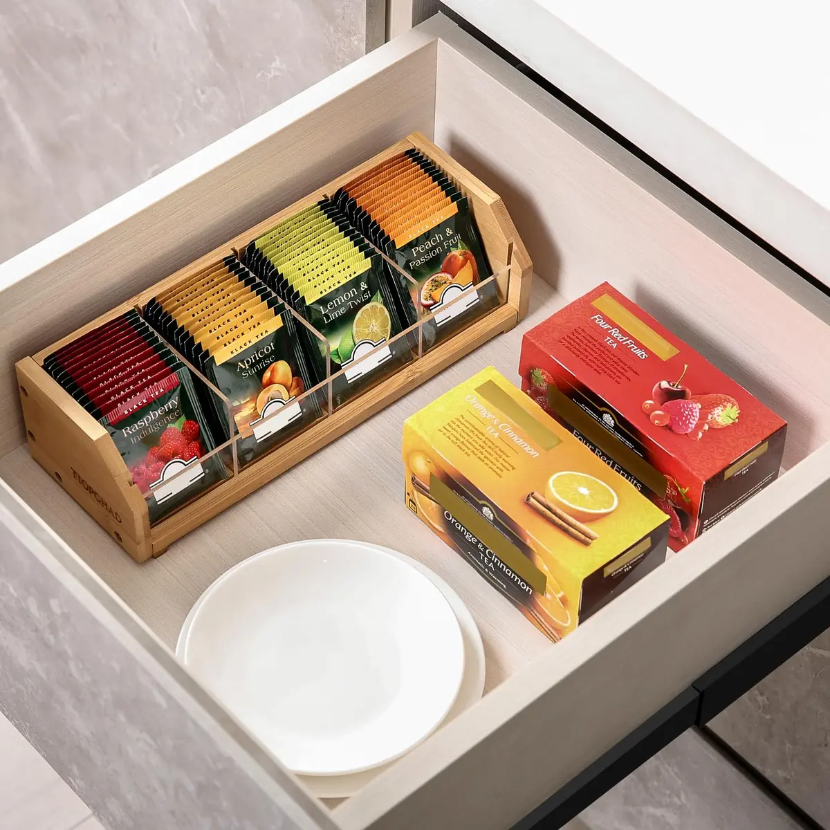 TIOPGHAD Small Bamboo Tea Bag Organizer 1 Tier Natural | Compact & High Capacity - view 2