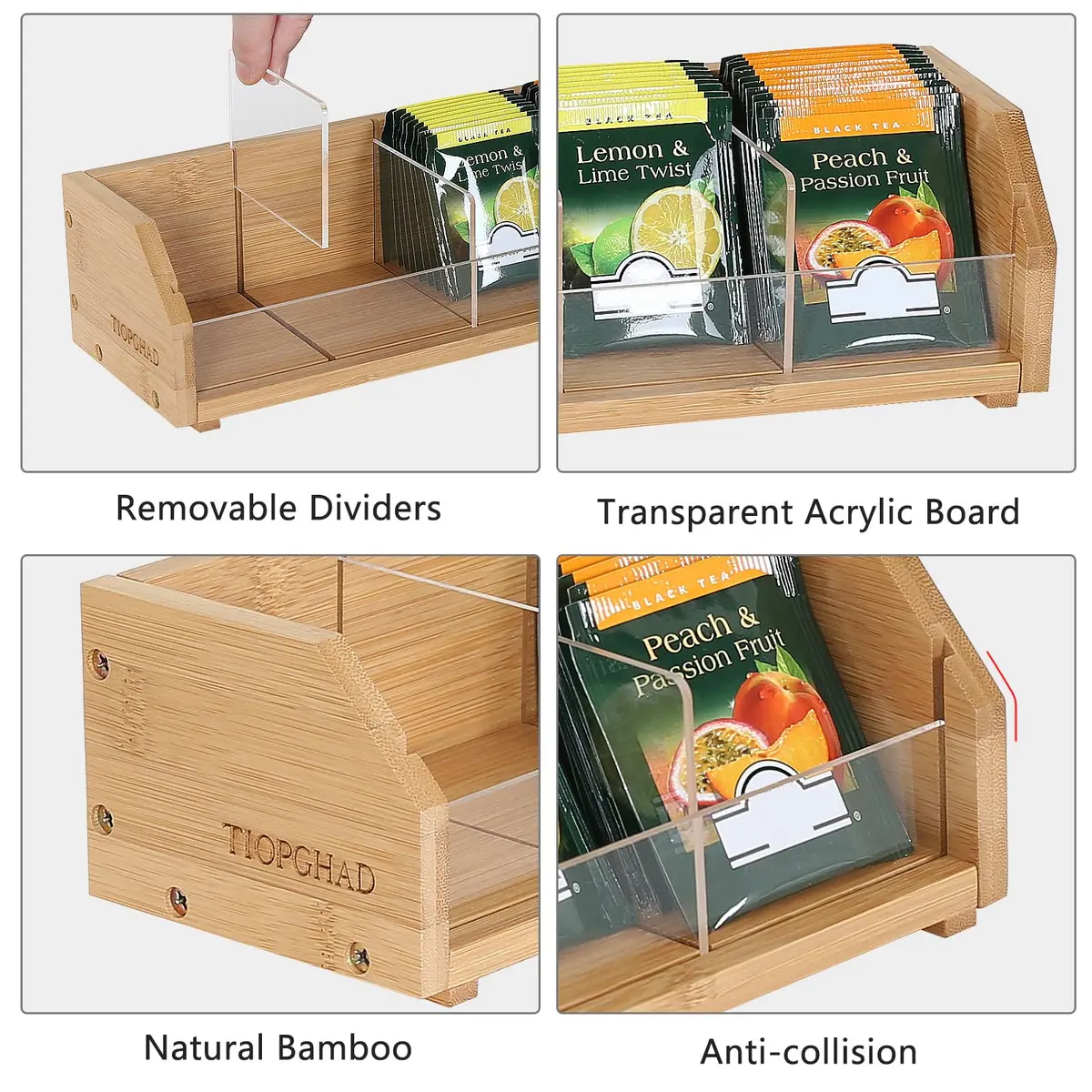 TIOPGHAD Small Bamboo Tea Bag Organizer 1 Tier Natural | Compact & High Capacity - view 3