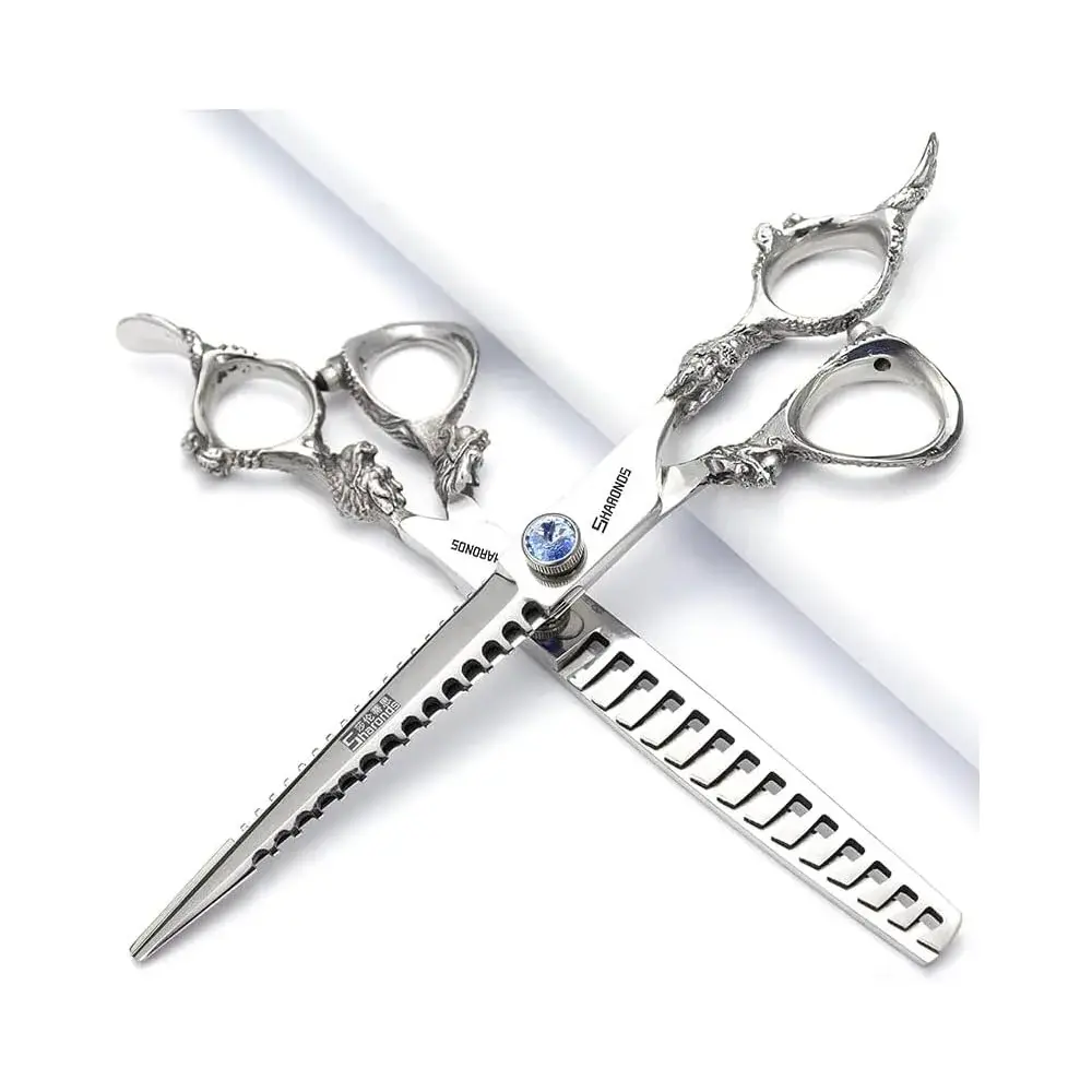 SHARONDS 7 Inch Dragon Hair Cutting Shears - Black Titanium Coated, 2-Piece Set - main product image