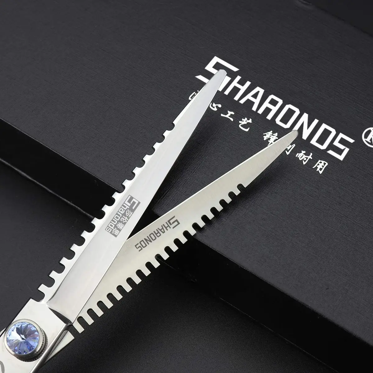 SHARONDS 7 Inch Dragon Hair Cutting Shears - Black Titanium Coated, 2-Piece Set - view 4