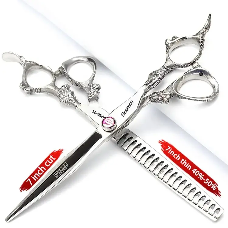 SHARONDS 7 Inch Dragon Hair Cutting Shears - 2 Piece Set (Color: C) - view 2