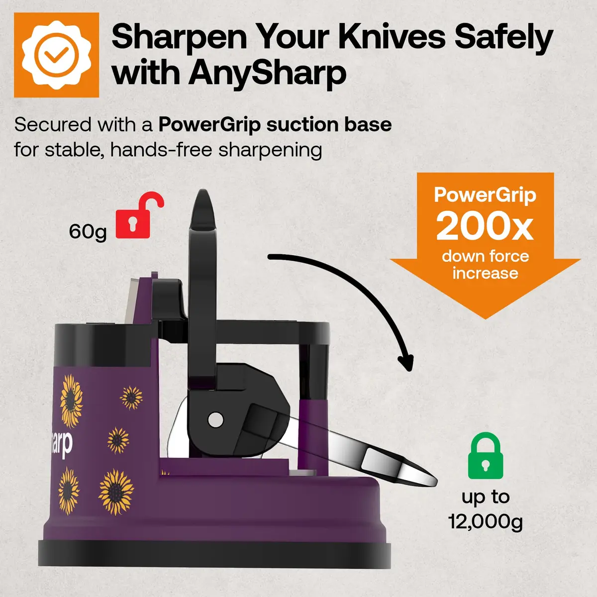 AnySharp Knife Sharpener – Sunflower | Hands-Free, Easy to Use, Compact - view 4