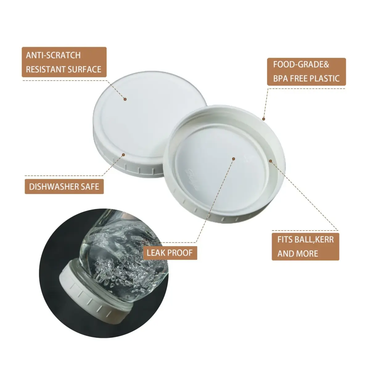 Bedgeta White Regular Mouth Mason Jar Lids (9-Pack, 70mm) | Leak-Proof Storage Caps for Ball & Kerr Jars - view 2