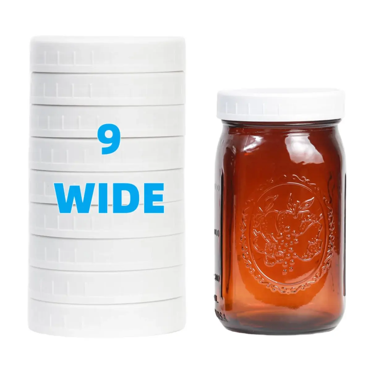 Bedgeta White Wide Mouth Mason Jar Lids (9-Pack, 86mm) | Food-Grade Plastic Storage Caps for Ball & Kerr Jars - main product image