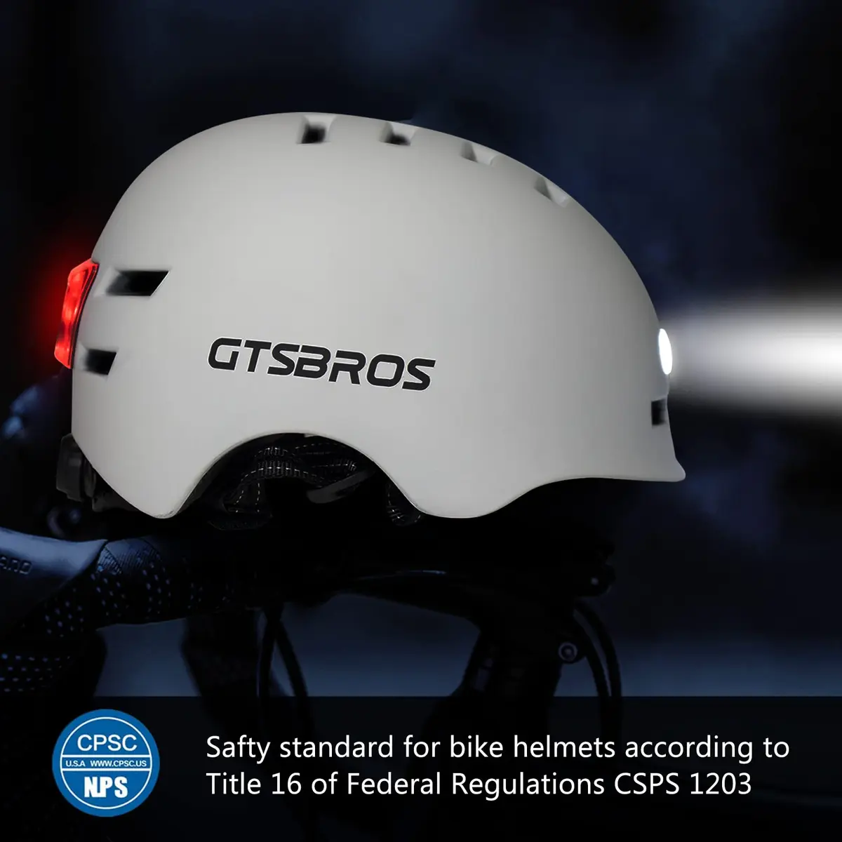 GTSBROS Adult Bike Helmet with LED Lights | Lightweight, Adjustable, Safety Certified for Men Women, Urban Cycling (61-64cm) - view 2