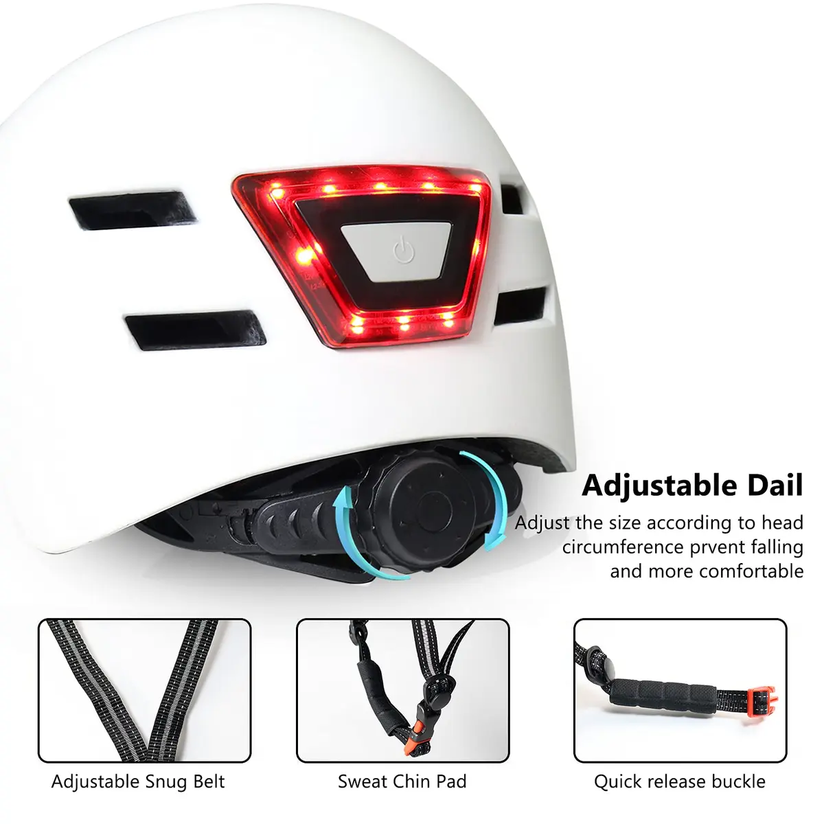 GTSBROS Adult Bike Helmet with LED Lights | Lightweight, Adjustable, Safety Certified for Men Women, Urban Cycling (61-64cm) - view 3