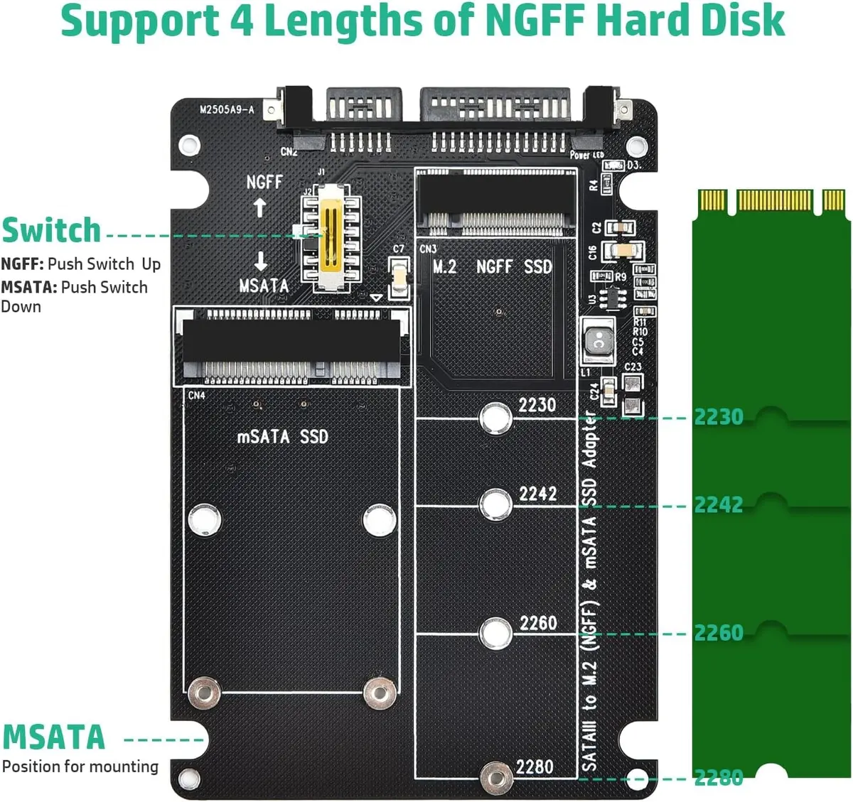 ELUTENG M.2 NGFF/MSATA to SATA Adapter - 2.5" SATA III Converter | Supports B&M Key, Not for M Key - view 5