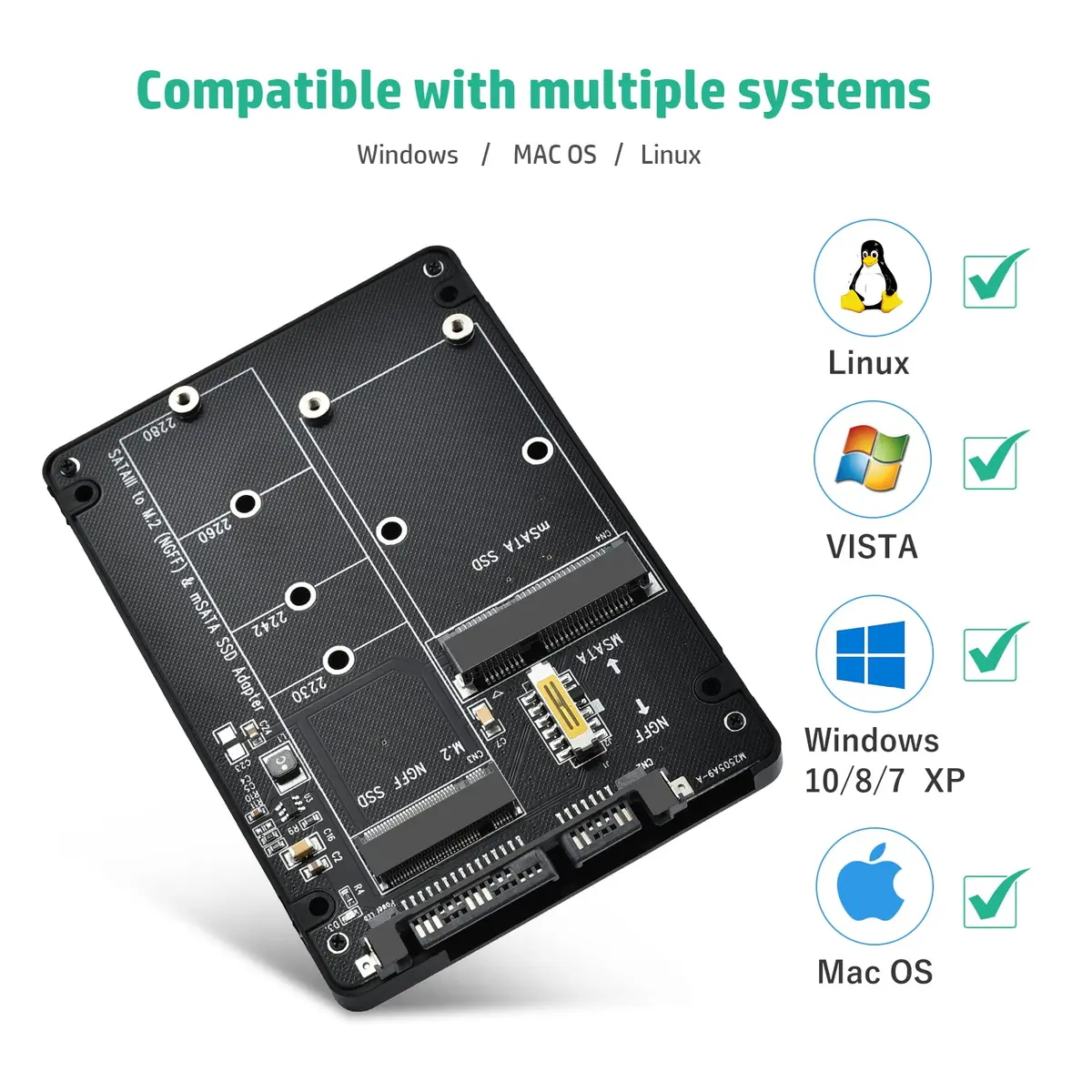 ELUTENG M.2 NGFF/MSATA to SATA Adapter - 2.5" SATA III Converter | Supports B&M Key, Not for M Key - view 7