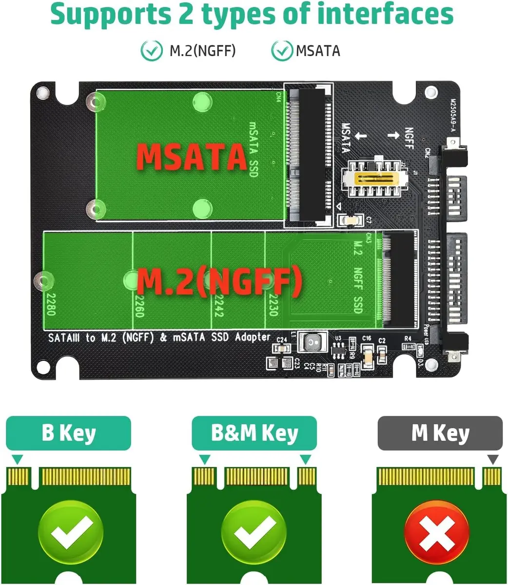 ELUTENG M.2 NGFF/MSATA to SATA Adapter - 2.5" SATA III Converter | Supports B&M Key, Not for M Key - view 4