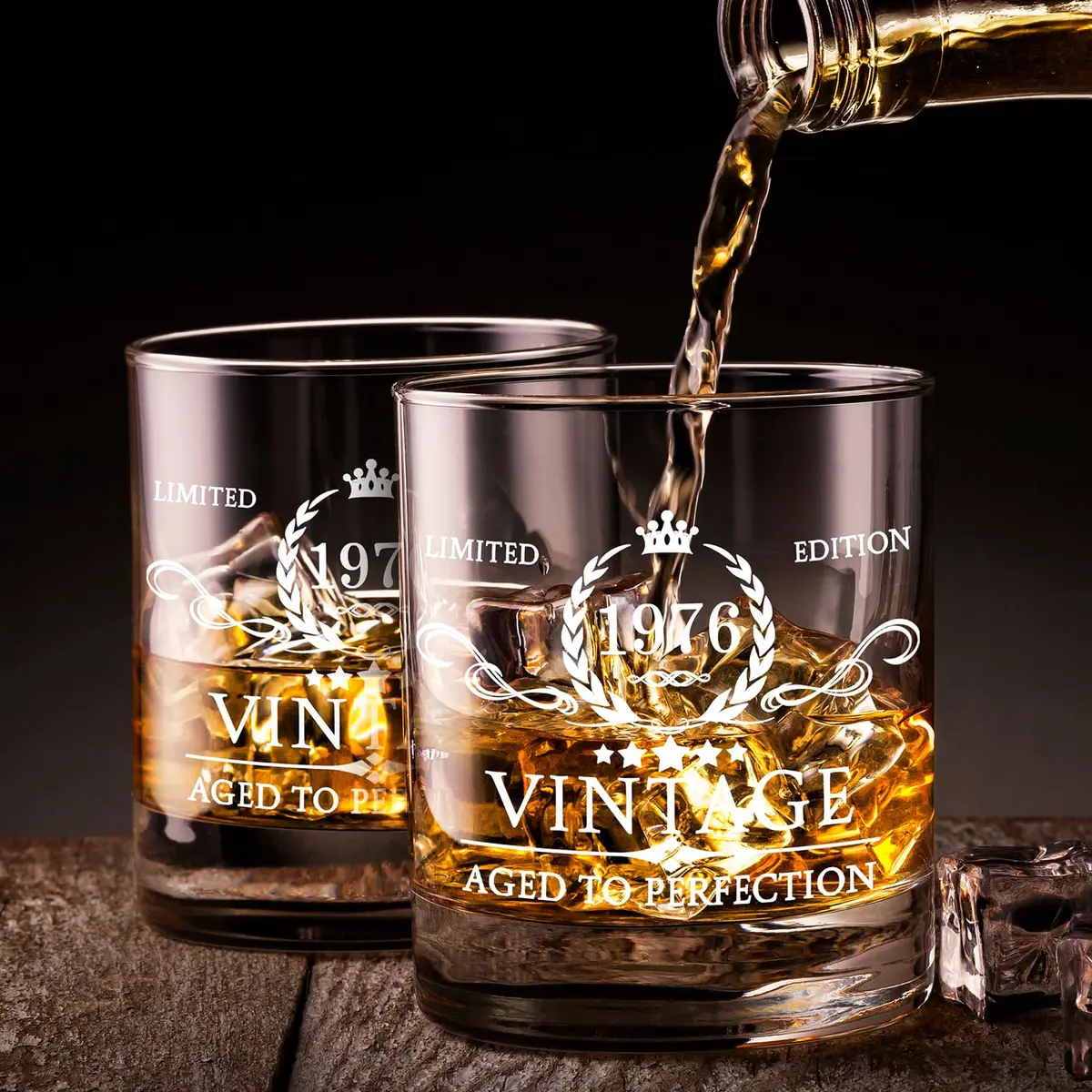 AOZITA 50th Birthday Whiskey Glass Set - 11oz Classic Old Fashioned Glass with Wooden Box & Whiskey Stones - view 8