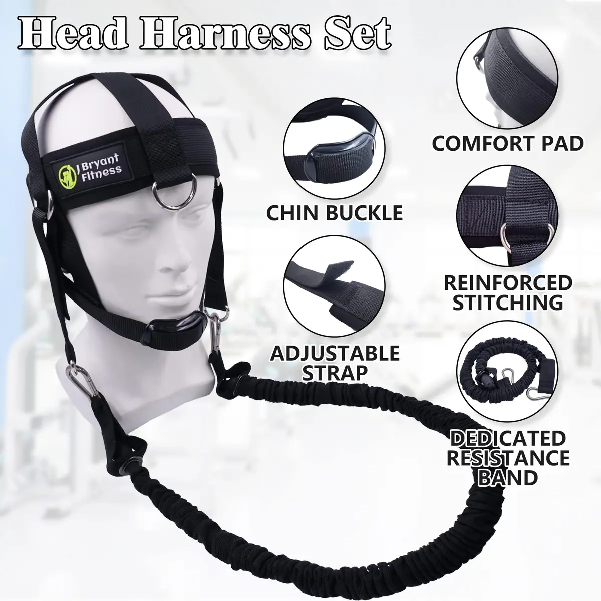 J Bryant Neck Harness Head - Weight Lifting with Resistance Bands - Adjustable Length Neck Training Strap with Door Anchor Neck Strength Training Equipment - view 2