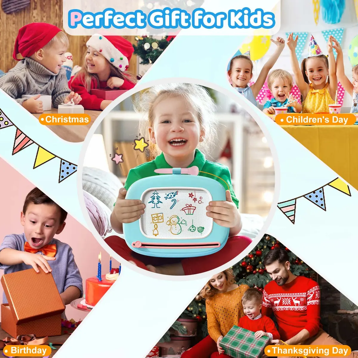 Kikidex Magnetic Drawing Board Toddler Toys Age 1-3 | Mess-Free Doodle Pad for Kids Birthday Gift (Mint Blue) - view 7