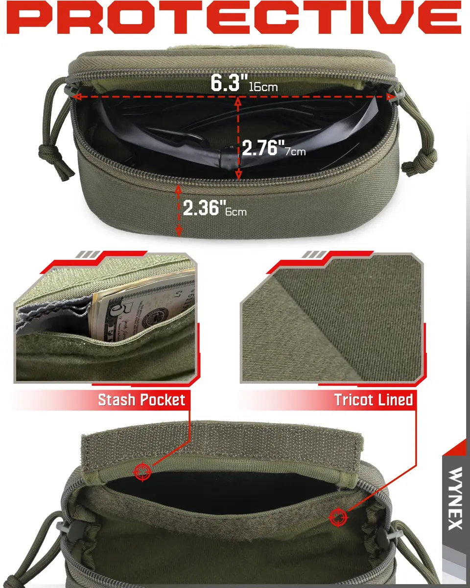 WYNEX Tactical Molle Glasses Pouch, Army Green | 16.5cm (6.5") - view 3