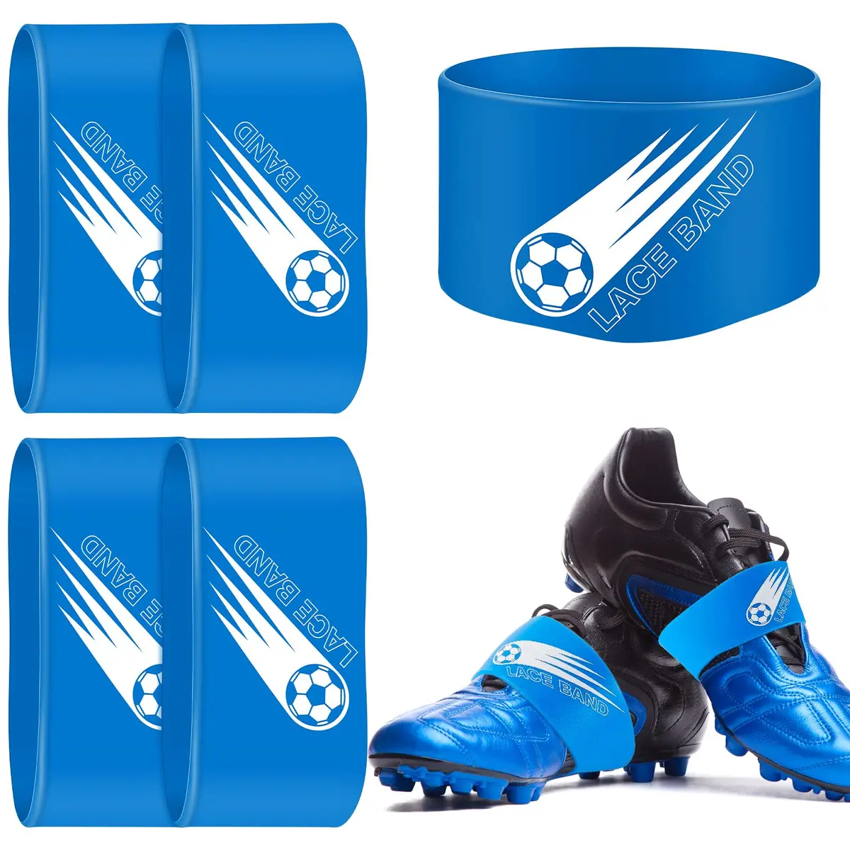 Patelai Blue 4 Pcs Soccer Lace Band Cleat Cover Youth Adult, Kids | Elastic Rubber for Secure Laces - main product image