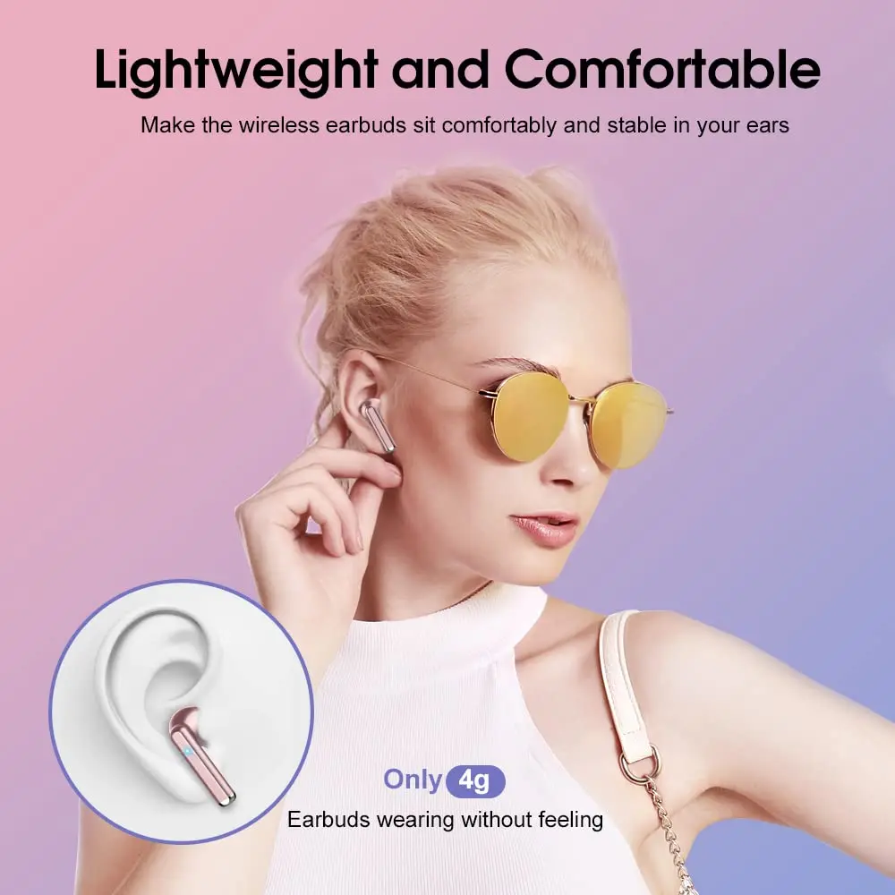 OYIB Wireless Earbuds Bluetooth 5.3, ENC Mic, 25H Playtime, IPX7 Waterproof, Rose Gold | HD Stereo Sound - view 4