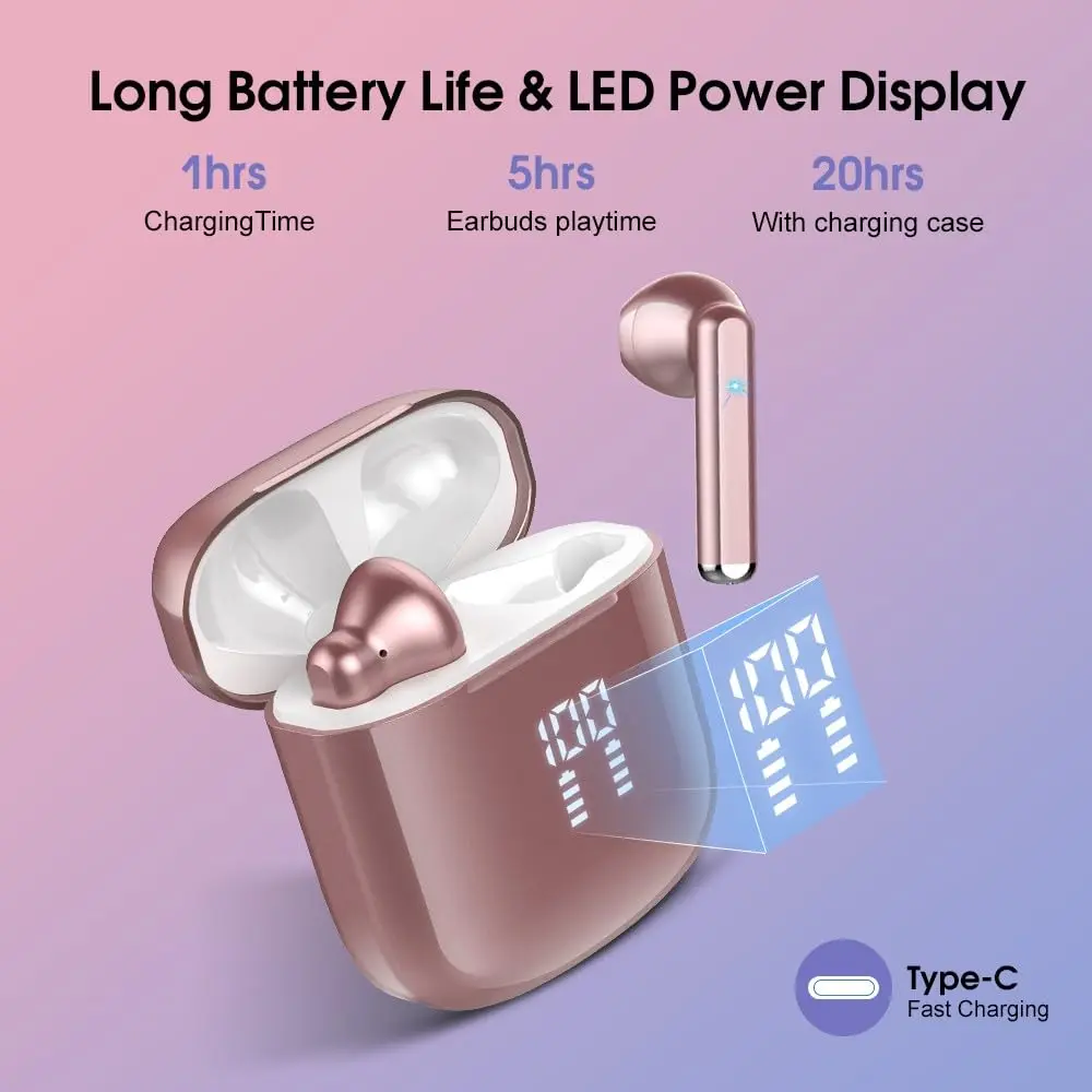 OYIB Wireless Earbuds Bluetooth 5.3, ENC Mic, 25H Playtime, IPX7 Waterproof, Rose Gold | HD Stereo Sound - view 5