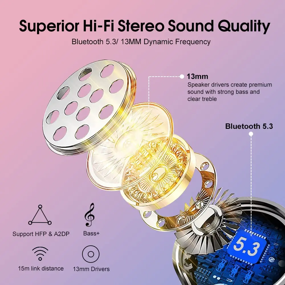 OYIB Wireless Earbuds Bluetooth 5.3, ENC Mic, 25H Playtime, IPX7 Waterproof, Rose Gold | HD Stereo Sound - view 3