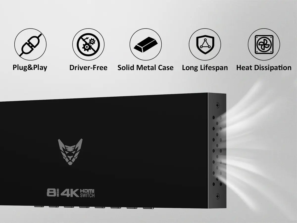 DiamondTiger 8 Port 4K HDMI Switcher Box IR Remote Control PC PS4 Xbox | 4K@30Hz, 8-in-1 Out, Durable Metal Enclosure - view 5