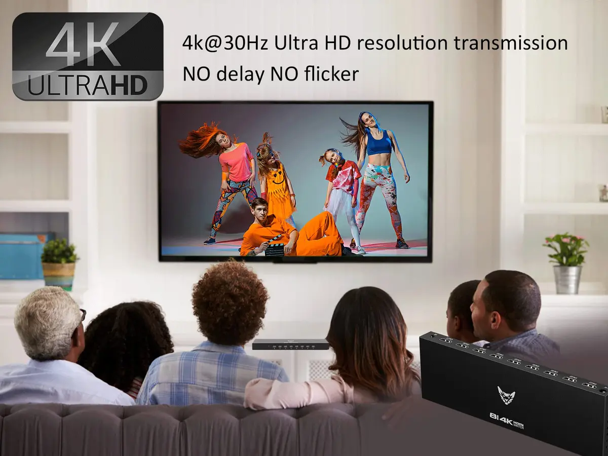 DiamondTiger 8 Port 4K HDMI Switcher Box IR Remote Control PC PS4 Xbox | 4K@30Hz, 8-in-1 Out, Durable Metal Enclosure - view 3